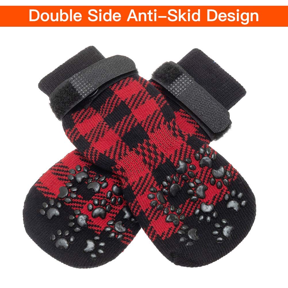 Scenereal Dog Socks Double Side Anti-Slip With Straps Traction Control 3 Pairs Set - Plaid Paw Protector For Floor Indoor, Non-Skid Design For Small Medium Dogs Cats Puppy