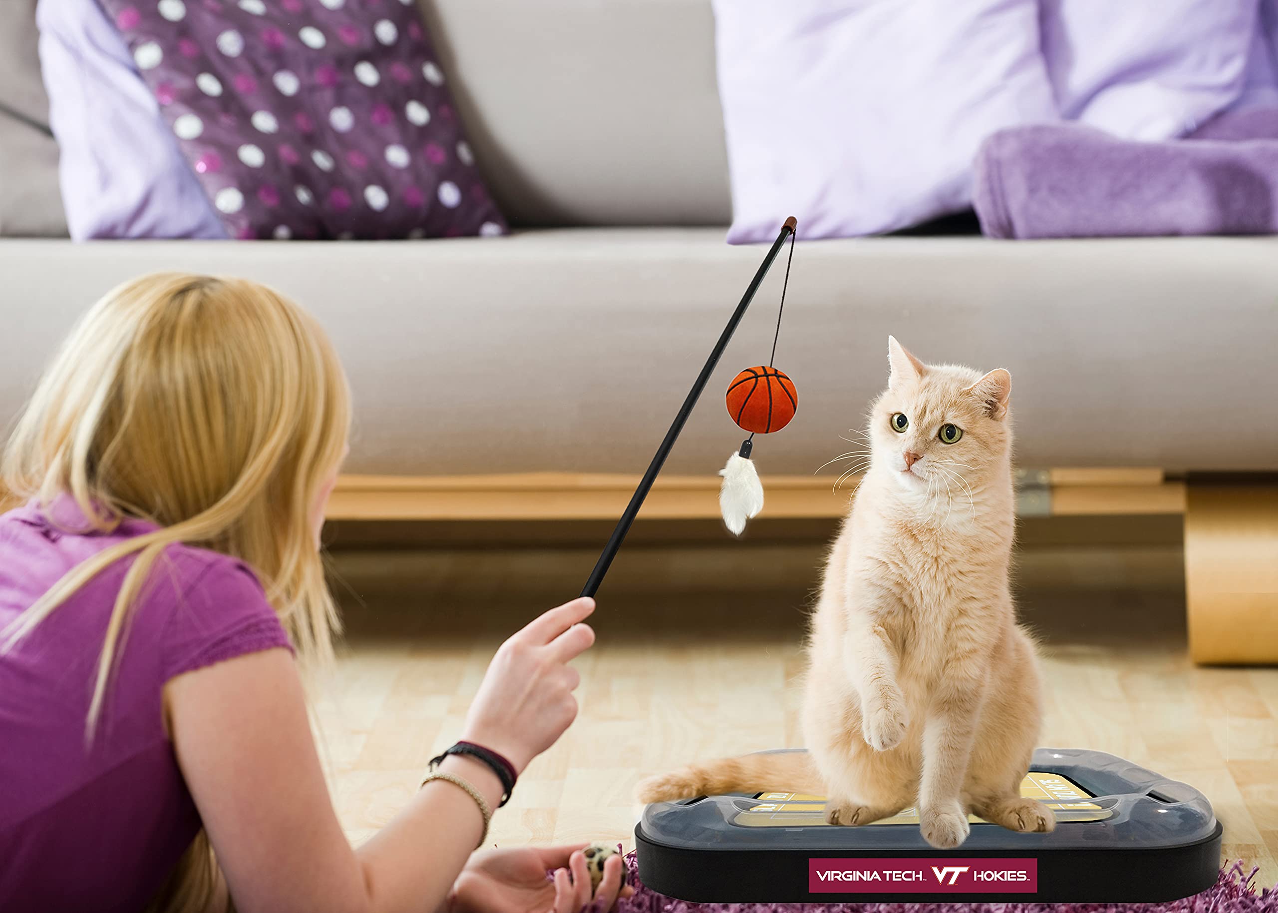 Cat Scratch Toy Ncaa Virginia Tech Hokies Reversible Basketball Court Felt/Cardboard Cat Scratcher Toy. Interactive Cat Ball Bel