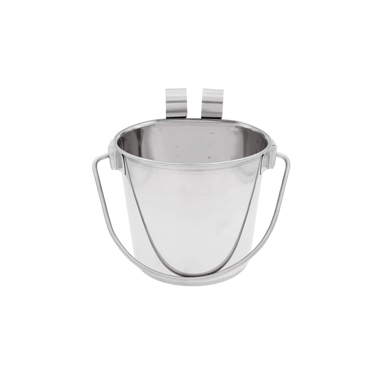 Fuzzy Puppy Flat Sided Pail With Dual Hooks, Snugly Fit On Dog, Cat And Critter Crates & Cages, Heavy Duty Stainless Steel  2 Qu