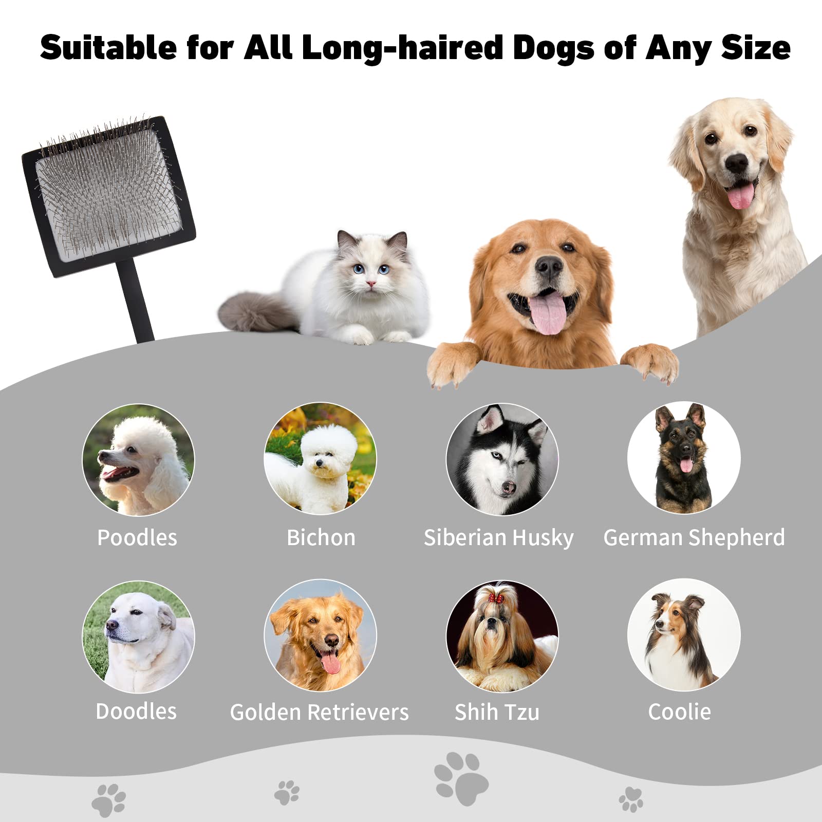 Yopetayu Dog Slicker Brush For Shedding And Grooming Medium Or Long Haired Cats, Extra Long & Soft Pin Slicker Brush For Removes