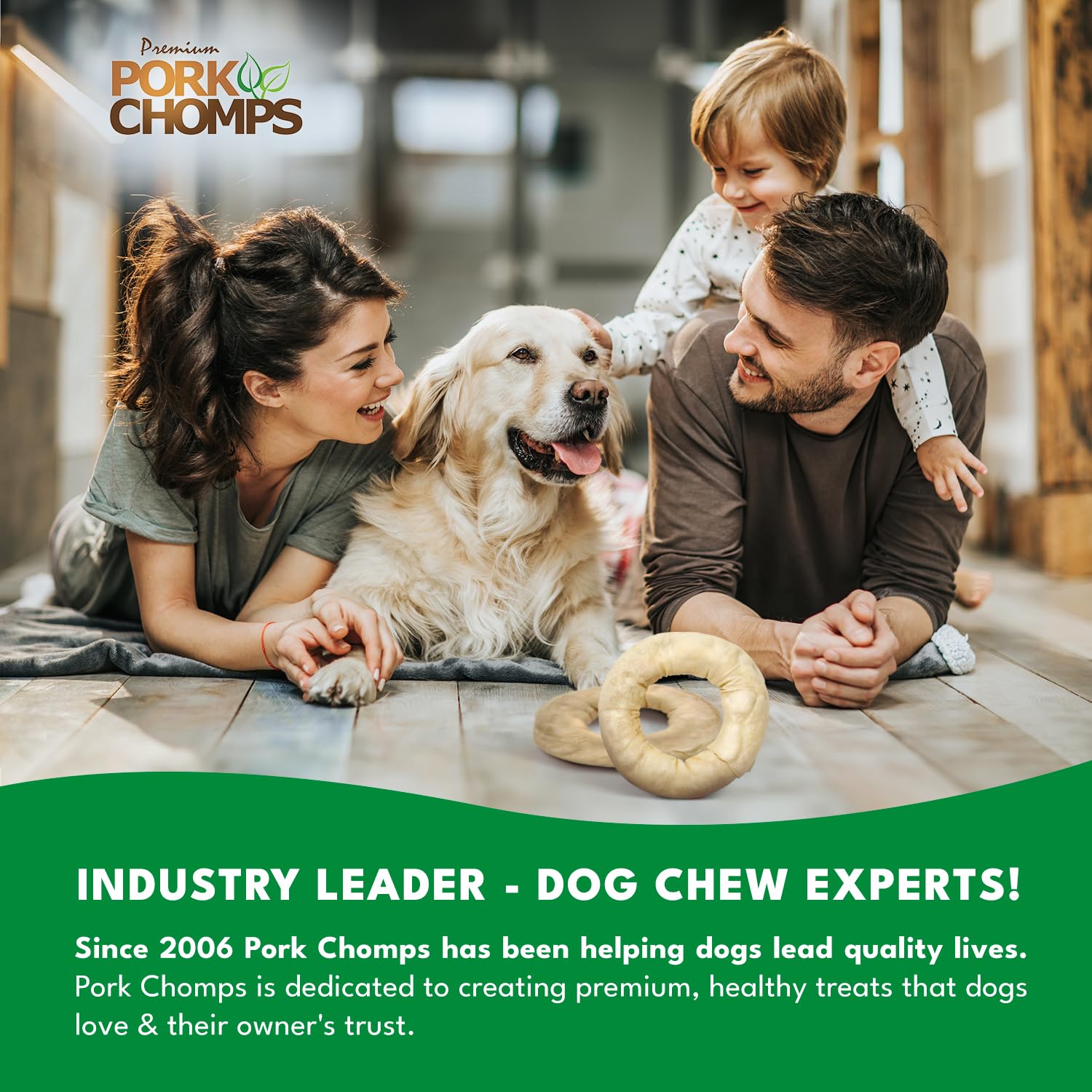 Pork Chomps Baked Pork Skin Dog Chew, 6-inch Bagel, 1 Count