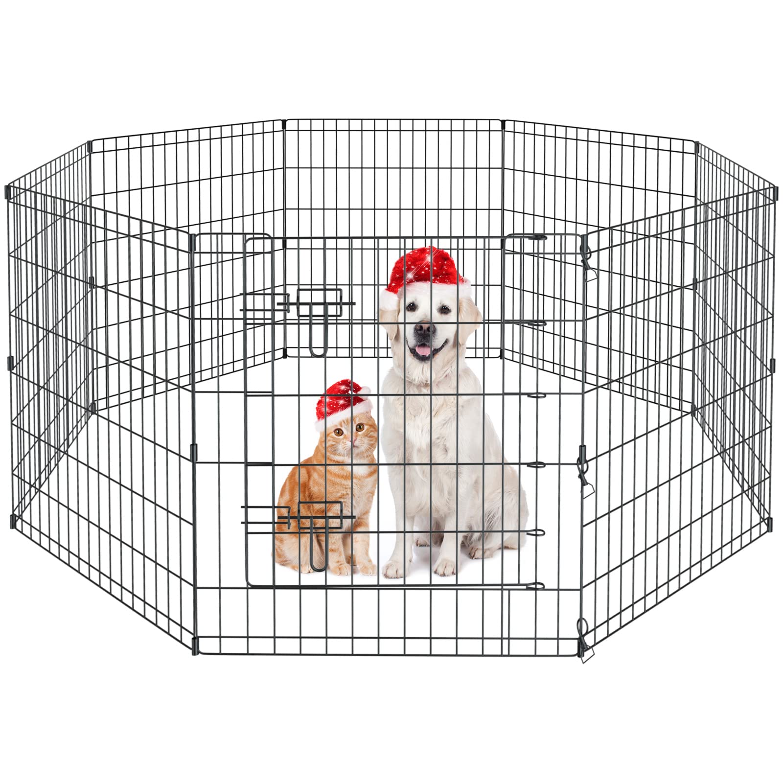 Pet Playpen Dog Pen Foldable Dog Exercise Fence 8 Panels 30 Inch Kennels Pet Playpen Options Ideal For Pet Medium Animals Outdoo