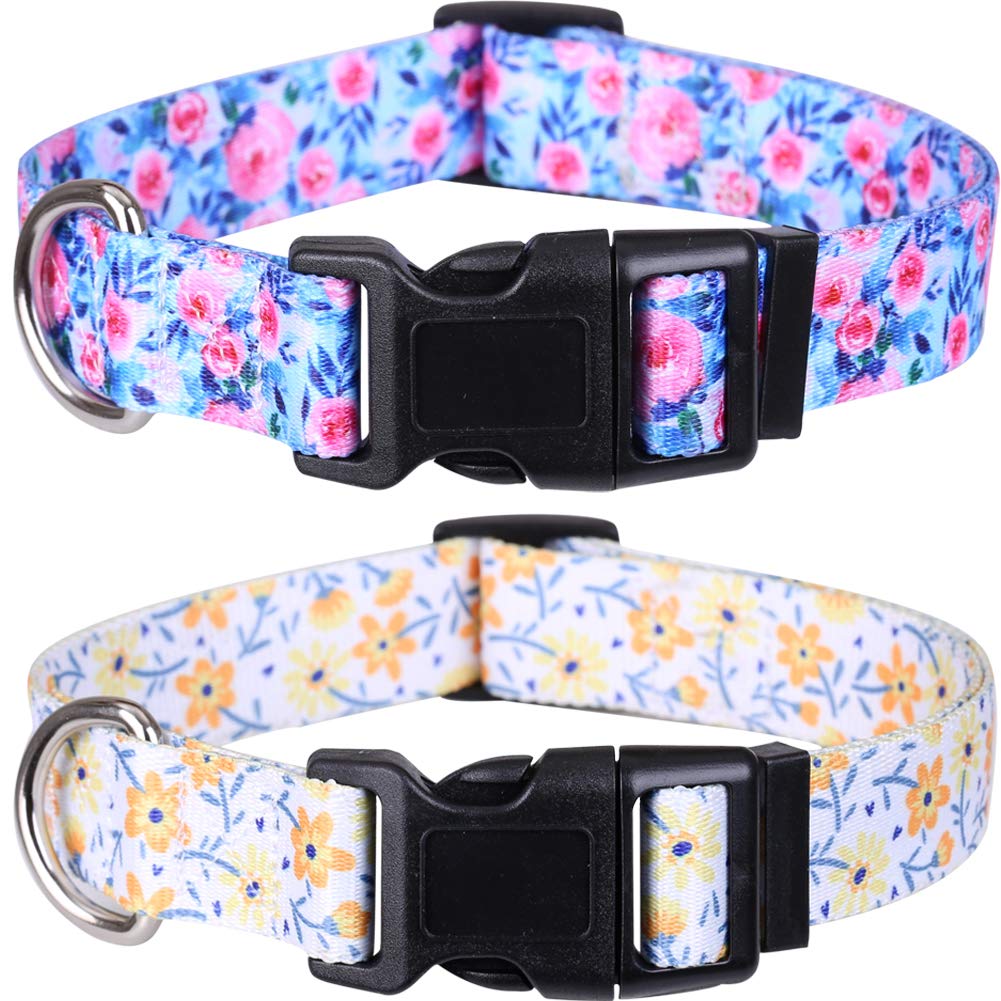 2 Pack Dog Collar Floral Adjustable Nylon Pet Collars For Small Medium Large Dogs Puppy