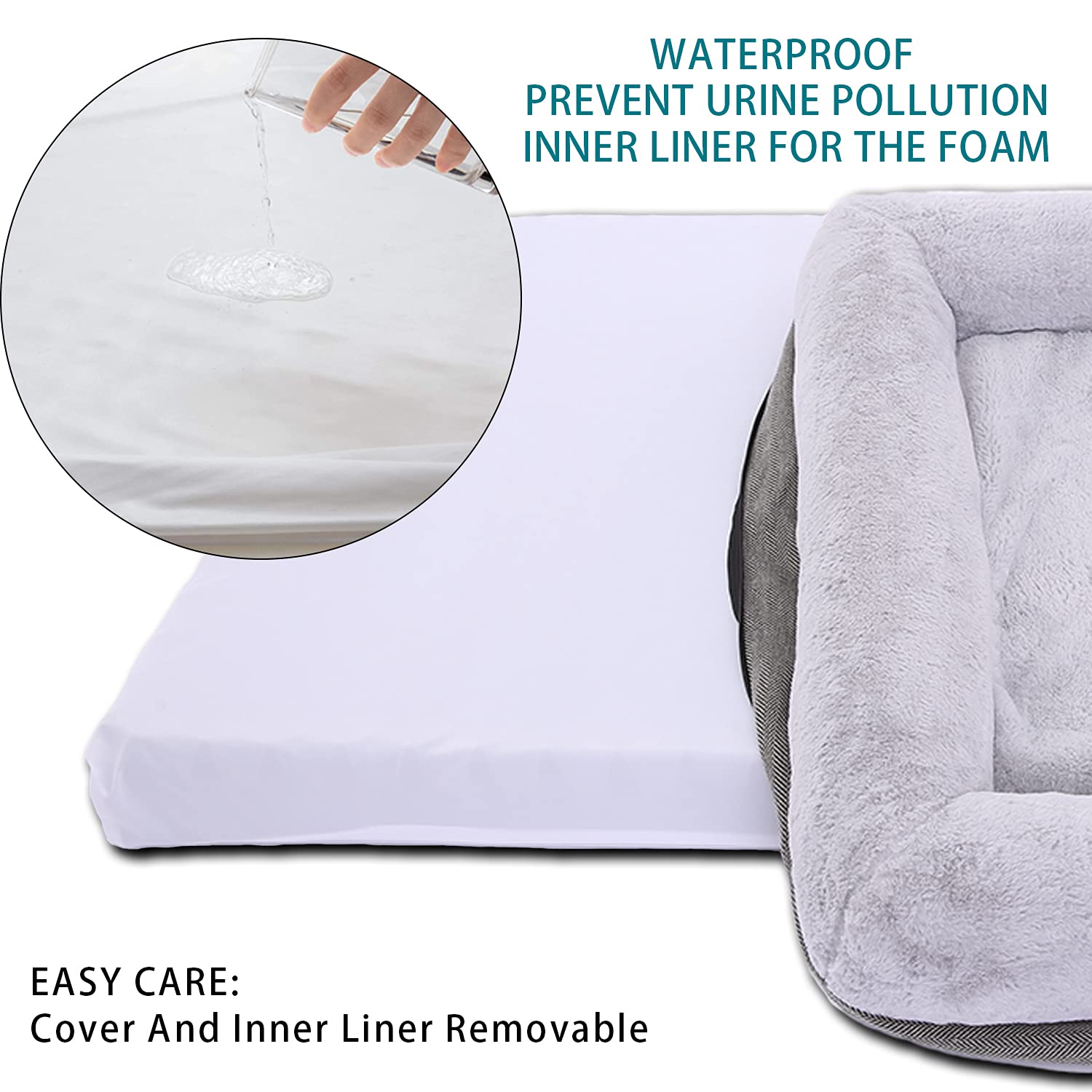 WINDRACING Orthopedic Dog Bed for Large Dogs, Gray, 40"x28", Soft Polyester, Bolster Sides, Removable Washable Cover, Non-Skid Bottom