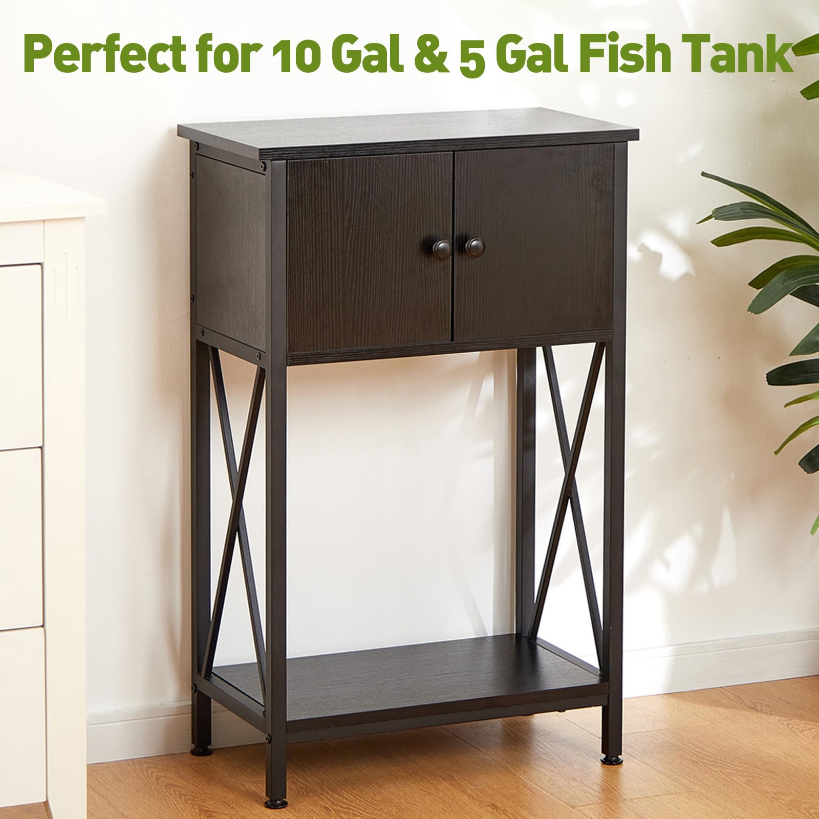LAQUAL 10 Gallon Fish Tank Stand with Cabinet, Double Aquarium Stand for 10 & 5 Gallon Fish Tank, Heavy Metal Stand with Stable