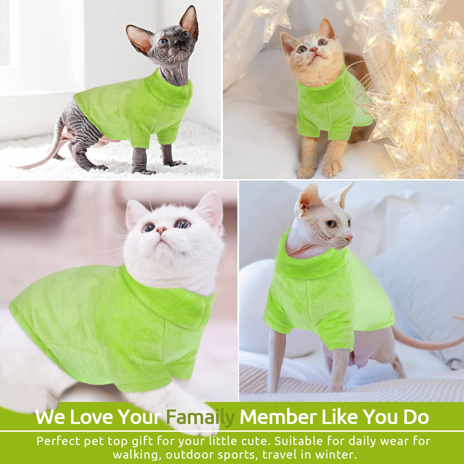 Sunfura Turtleneck Sweater Coat For Cat, Kitten Fleece Winter Pullover Vest Cat Cozy Soft Pajamas With Sleeves For Puppy Cats, Pet Warm And Jumpsuit Apparel For Cold Weather, Green S