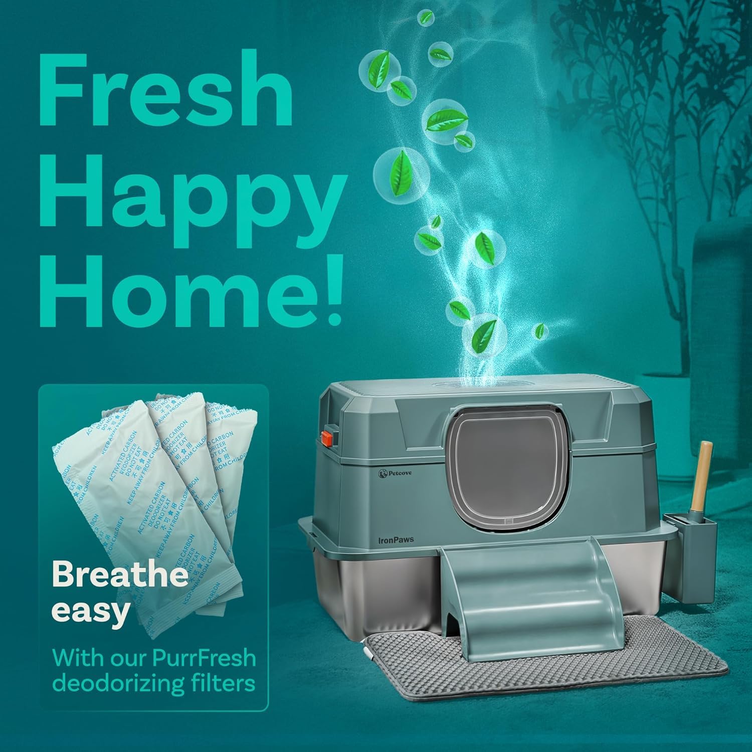 Stainless Steel Litter Box With Built-In Odor Control - 28L Xl Enclosed Metal Cat Litter Box For Large Cats High Sided 3 In1 Xxl