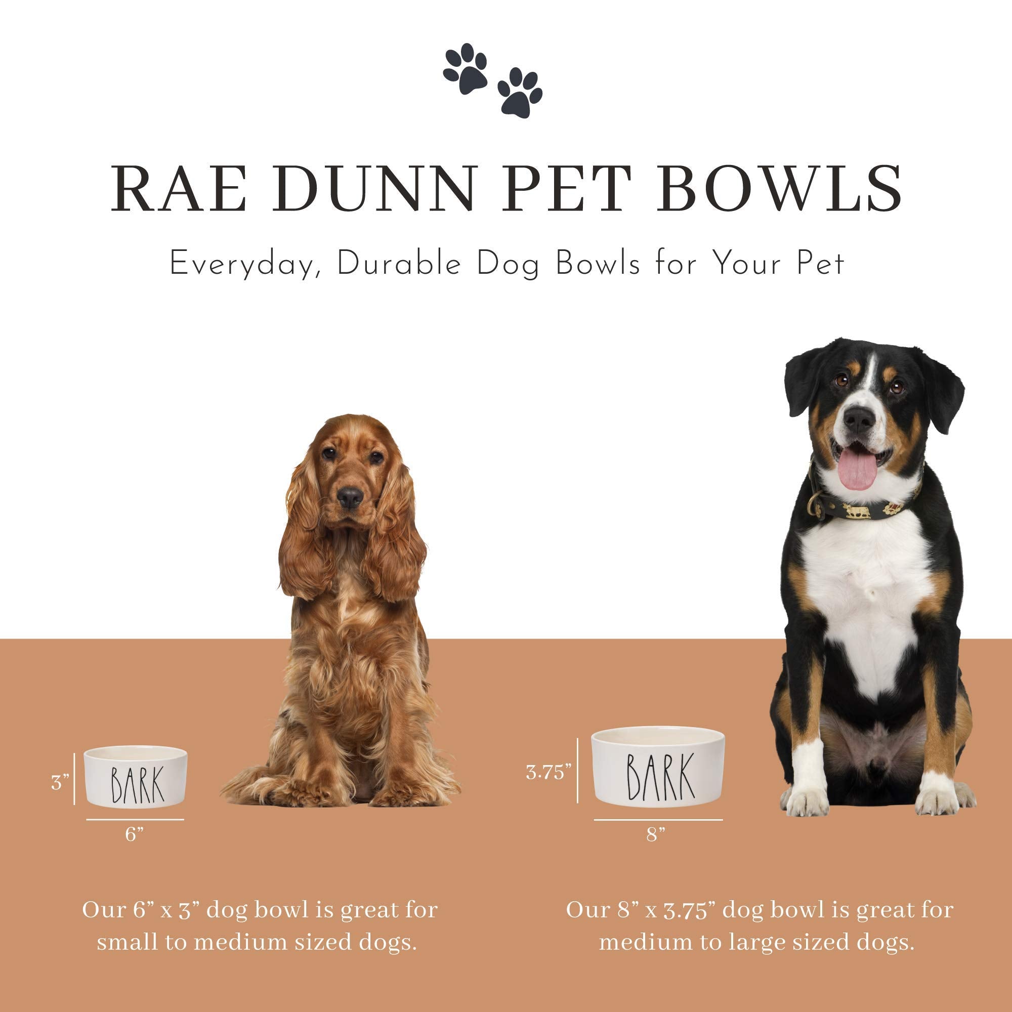 Rae Dunn Cute Ceramic Dog Bowl, Pet Dish For Dogs And Cats, Heavy Pet Bowl, Bark (6 Inches)