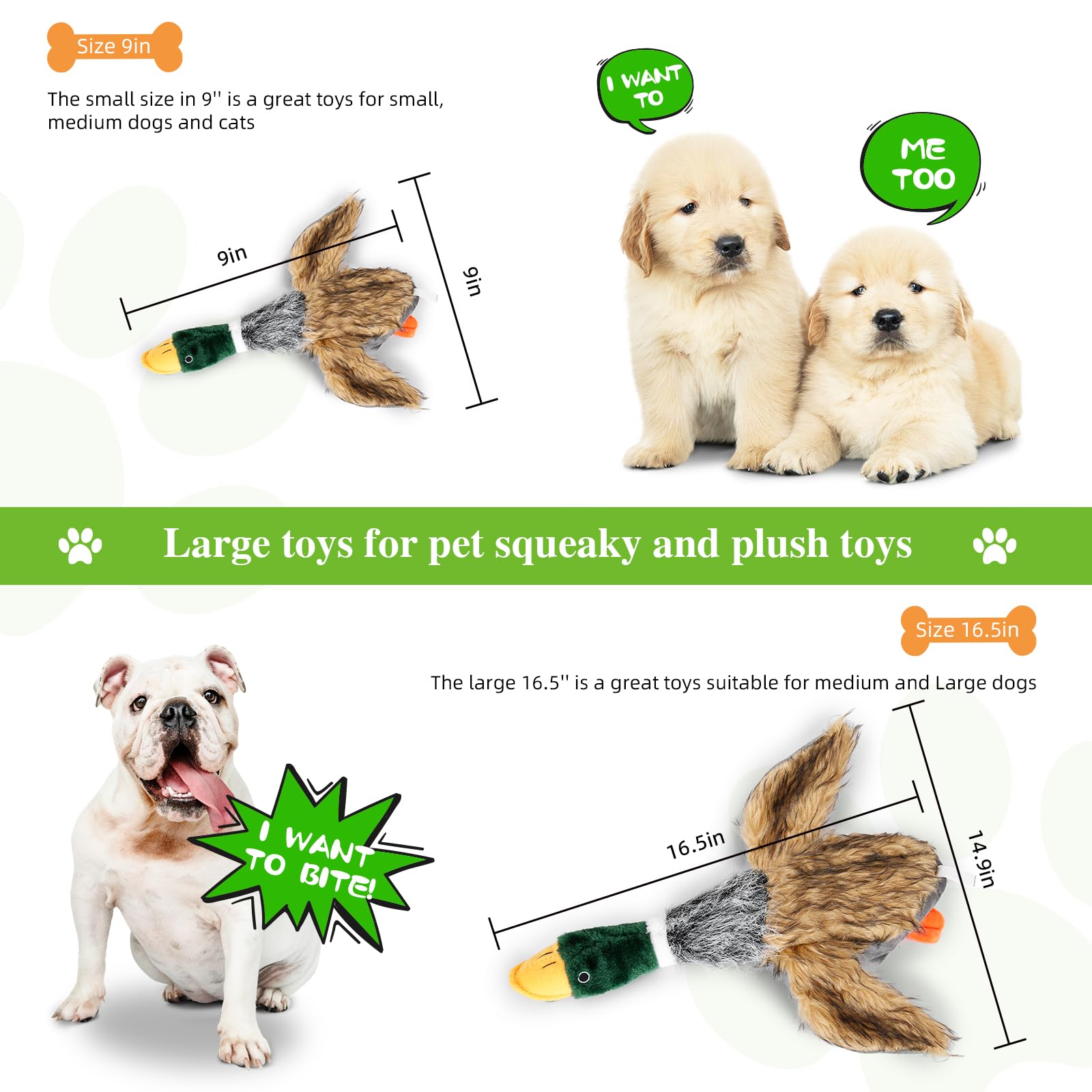 Wangstar Squeaky Dog Toy For Puppy Dogs Toys To Keep Them Busy Mallard Duck Stuffed Dog Toys For Medium Small Dogs, 9' Wild Duck