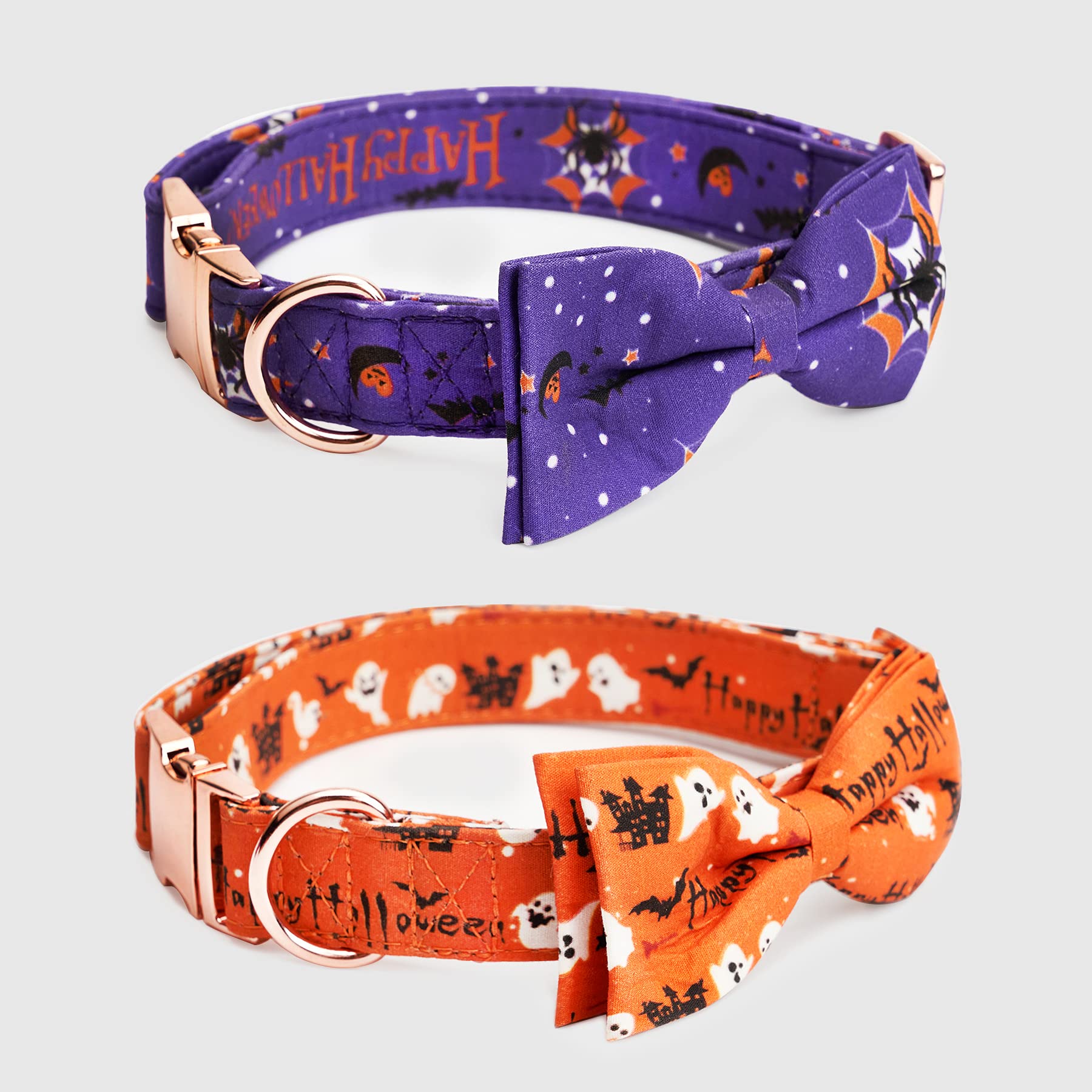 Thankspaw Halloween Dog Bow Tie Collar With Holiday Pumpkin Ghost Pattern Adjustable Comfortable Collars For Small Mediun Large