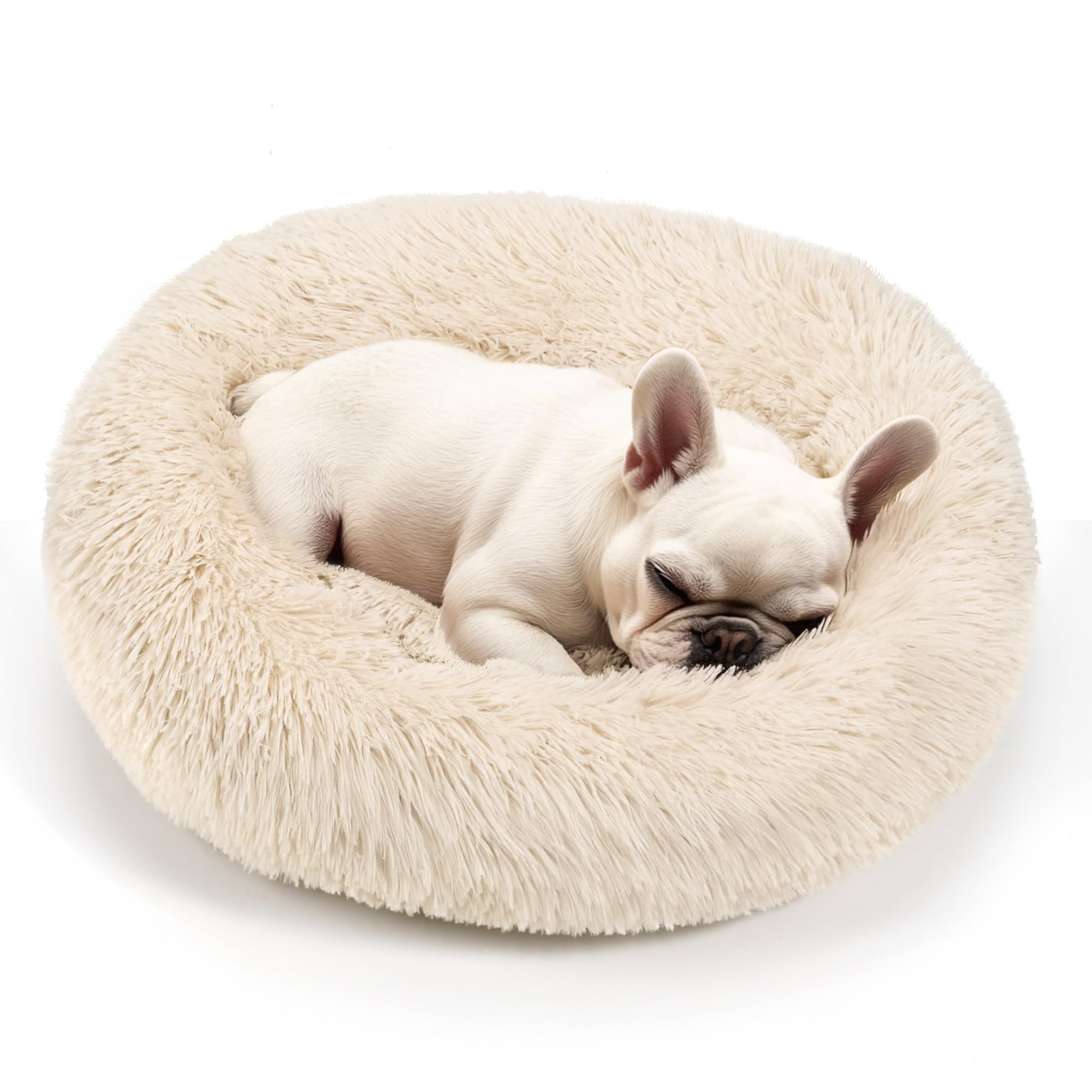 Dogs Bed For Small Dogs, Anti-Anxiety Washable Round Bed (Light Brown, 24.0'' L X 24.0'' W X 8.0'' Th)