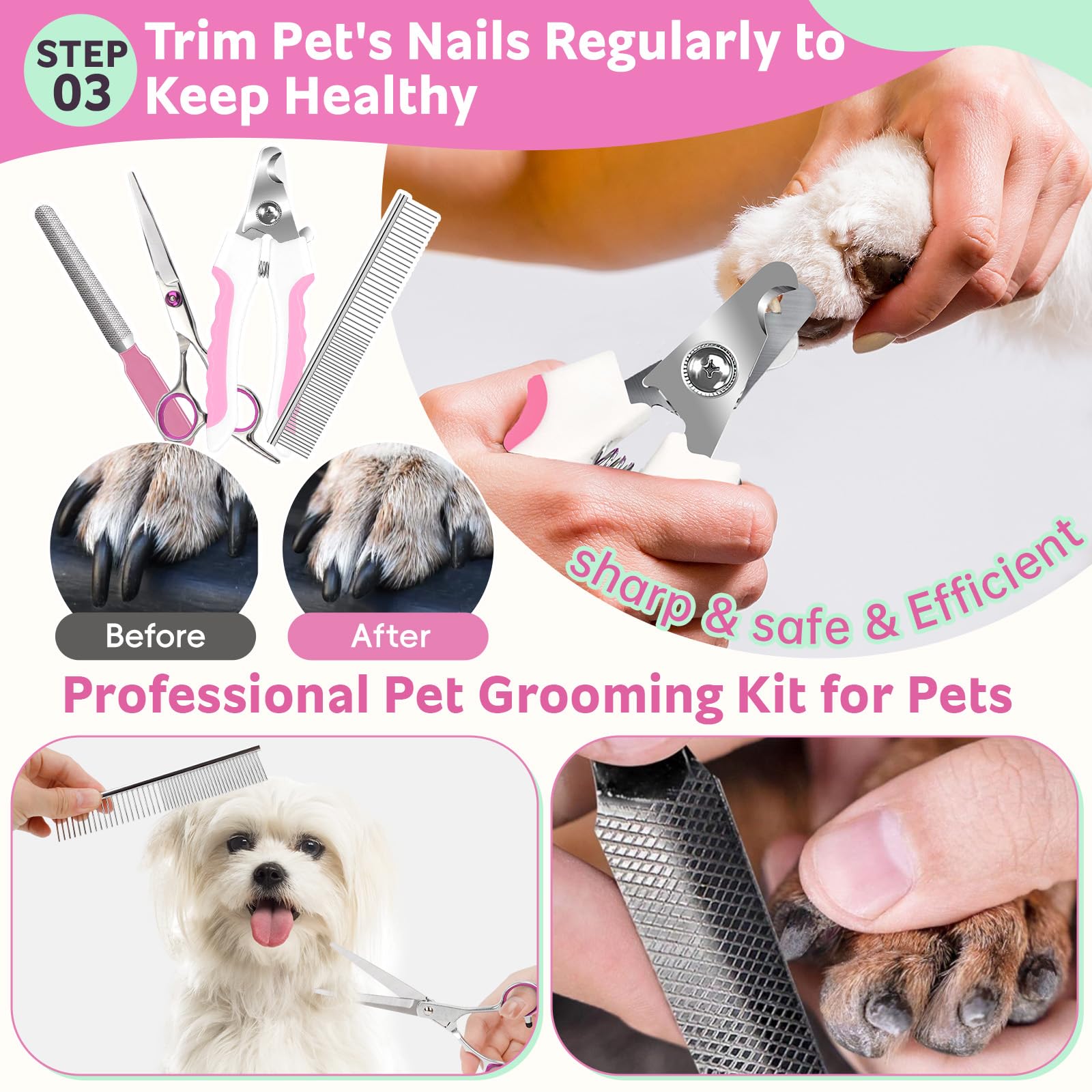 Dog Brush for Shedding 13Pcs Bath Grooming Kit with Pet Nail Clipper and File - Dog Bath Brush Cat Grooming Supplies, Dematting