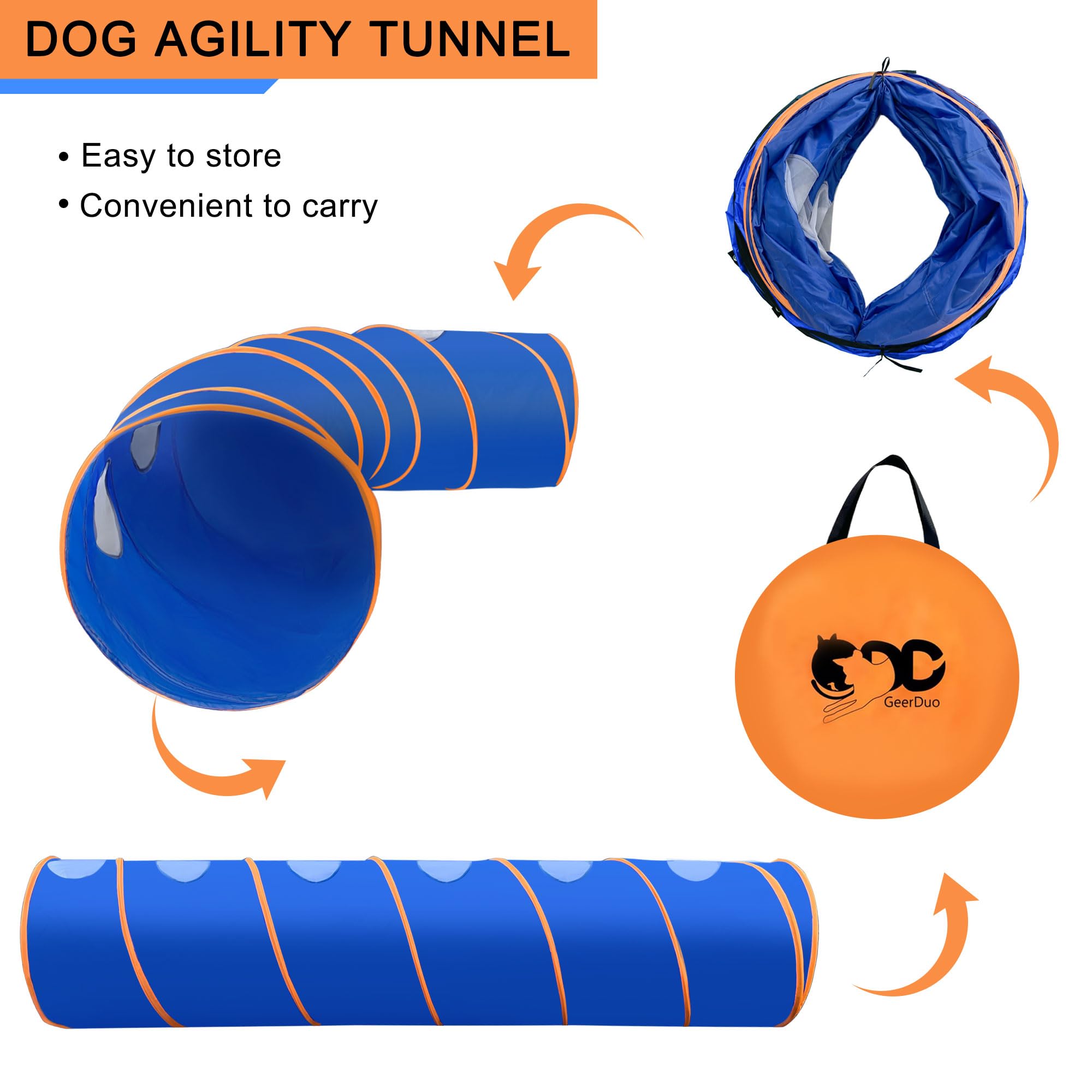 Dog Agility Tunnel With Ventilated Mesh, Dog Agility Equipment, Dog Agility Training With Carry Bag (Blue+Orange)