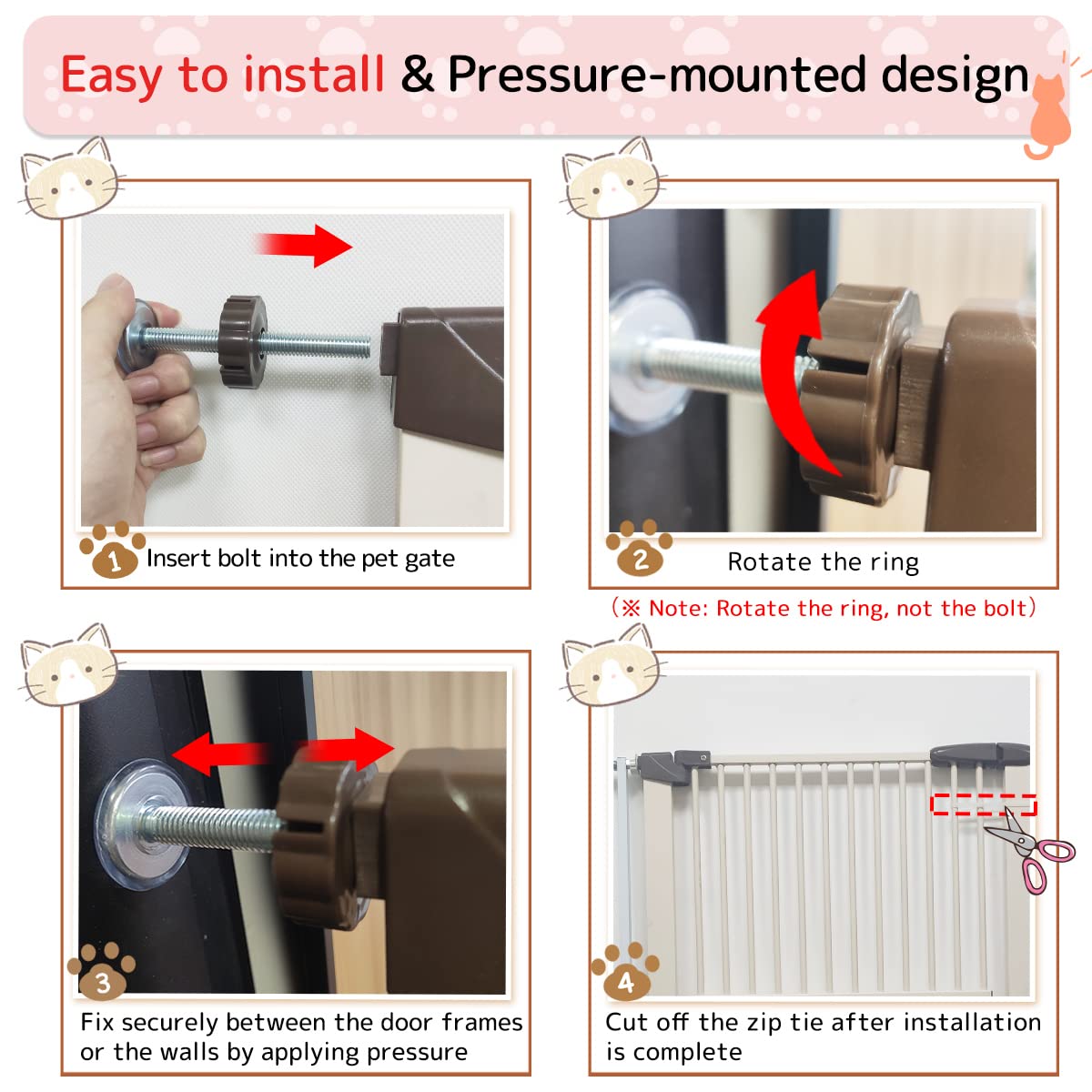 Lumizone Extra Tall Cat Gate 61.02' High Pressure Mounted Extra Wide 34.06'-38.38' (17Sizes) 1.37' Gap No Drilling Auto-Close Tall Pet Gate For Dogs (Cream, 34.06'-38.38'/86.5-97Cm)
