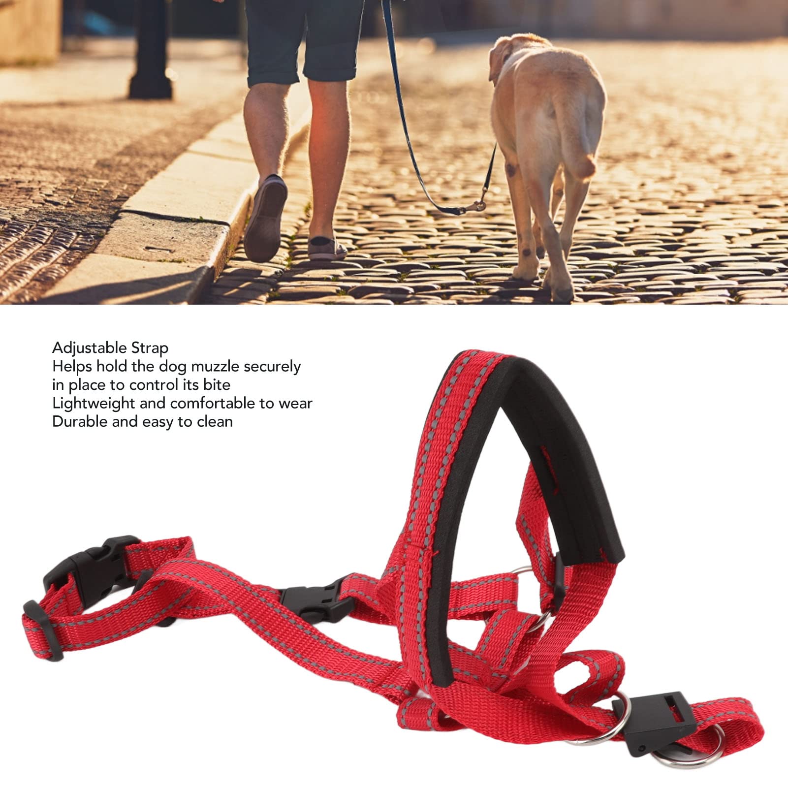 Chiciris Dog Head Halter With Safety Strap, Head Collar For Dogs, No Pull Dog Head Harness Dog Head Halter Leash With Safety Strap For Training (Red)