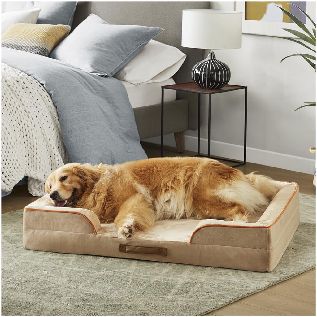 Friends Forever Orthopedic Dog Bed for Extra Large Dogs, Waterproof Memory Foam Dog Sofa Bed XL with Removable Washable Cover, Ally Khaki, 42x32x7 -Like New