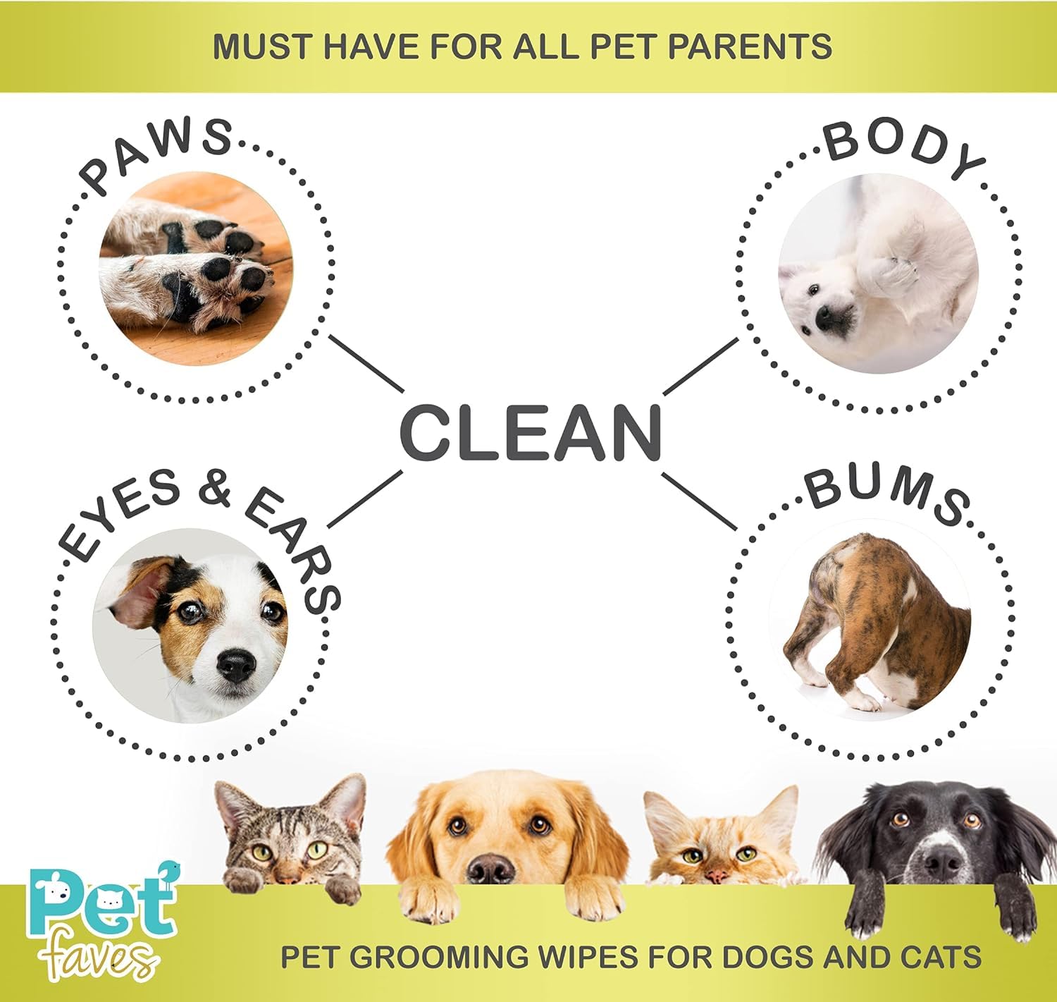 Pet Faves Dog Wipes For Cleaning And Deodorizing | Hypoallergenic Grooming Wipes For Paws And Butt, Clean Face & Body Between Ba