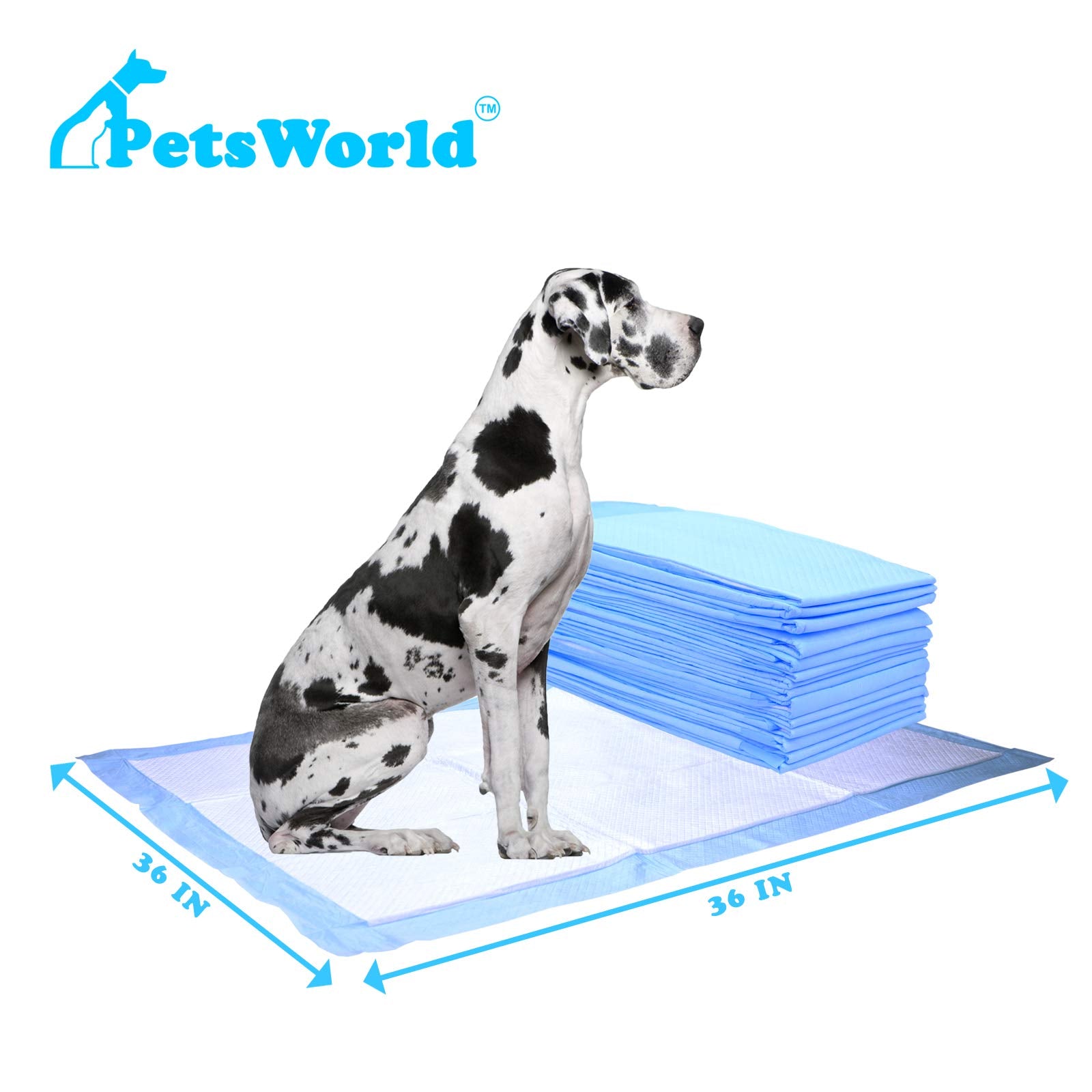 Petsworld Giant Potty Pads For Pets, Odor Eliminating 36' X 36',100 Count Pee Pads For Dogs, Gigantic Great Dane Pads, 5 Layer Ultra Absorbent Technology, Leak Proof Training Pads For Dogs & Cats
