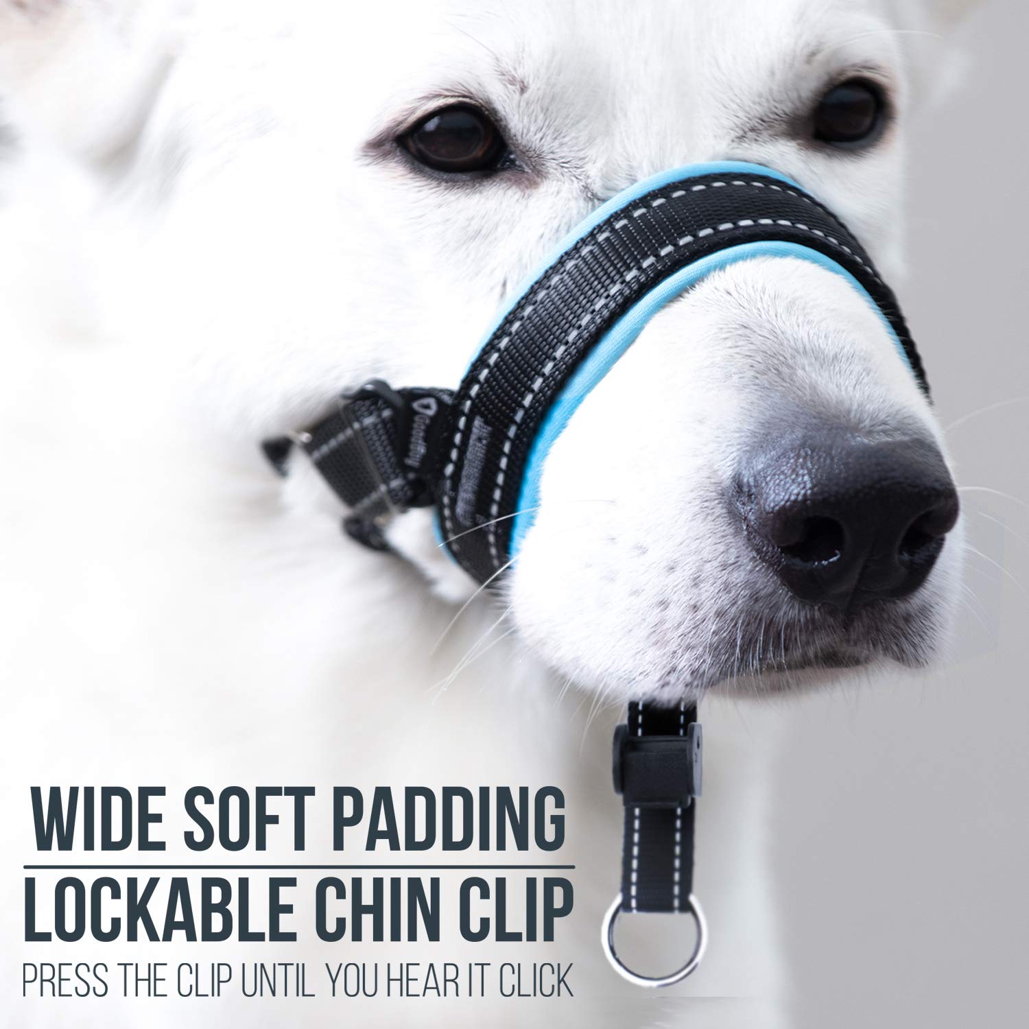 Goodboy Dog Head Halter With Safety Strap - Stops Heavy Pulling On The Leash - Padded Headcollar For Small Medium And Large Dog Sizes - Head Collar Training Guide Included (Size 4, Blue)