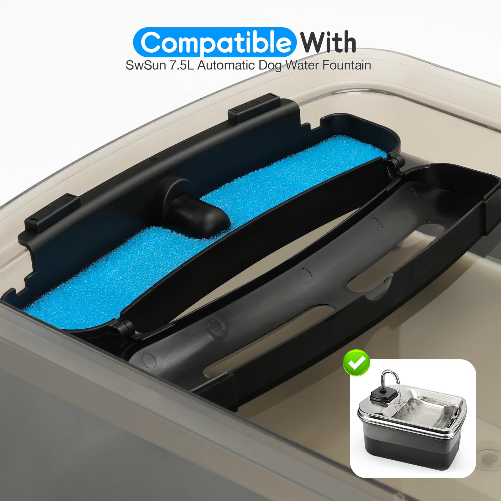 Swsun (4 Pack) Dog Water Fountain Filters Replacement, Compatible With Swsun 7.5L/254Oz, 5-Layer Filtration, Easy Replacement, R