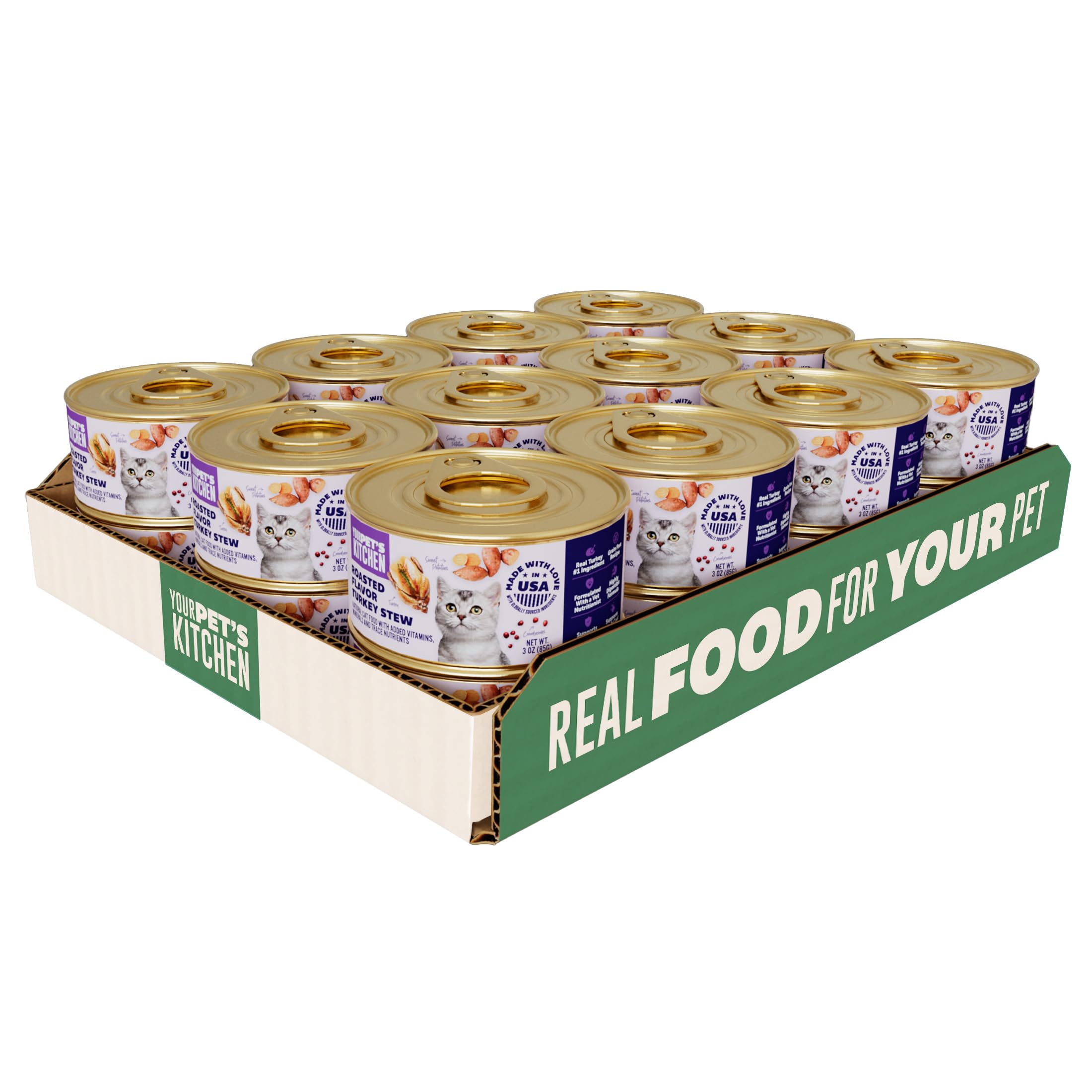 Your Pets Kitchen Canned Wet Cat Food, Roasted Flavor Turkey Stew - 3 oz Cans (Pack of 24), Made in The USA with Real Turkey
