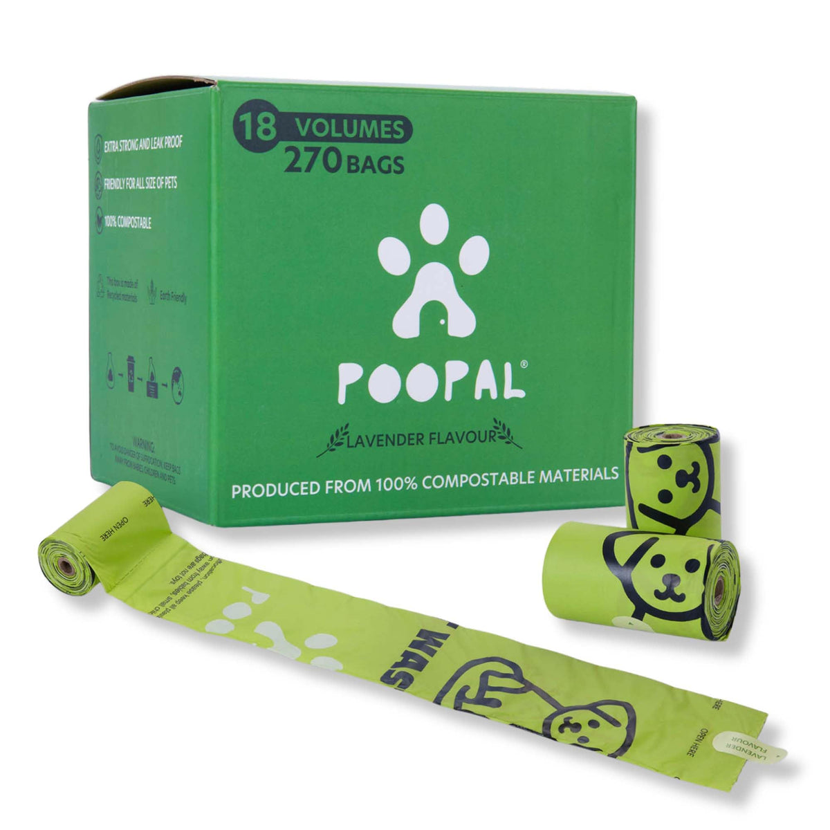 Poopal Certified 100% Compostable Dog Poop Bags - Leakproof, Extra Thick, Plant-Based, 270 Bags (18 Rolls), Scented Lavender Dog