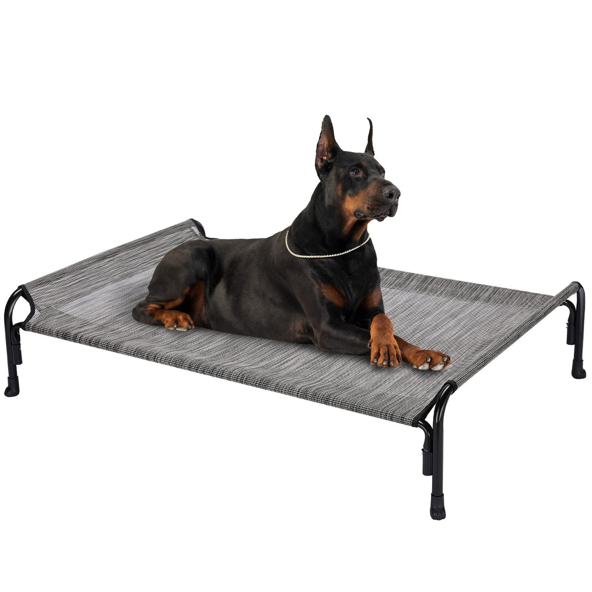 Veehoo Elevated Dog Bed, Outdoor Raised Dog Cots Bed For Large Dogs, Cooling Camping Elevated Pet Bed With Slope Headrest For Indoor And Outdoor, Washable Breathable, X-Large, Black Silver, Cwc2204