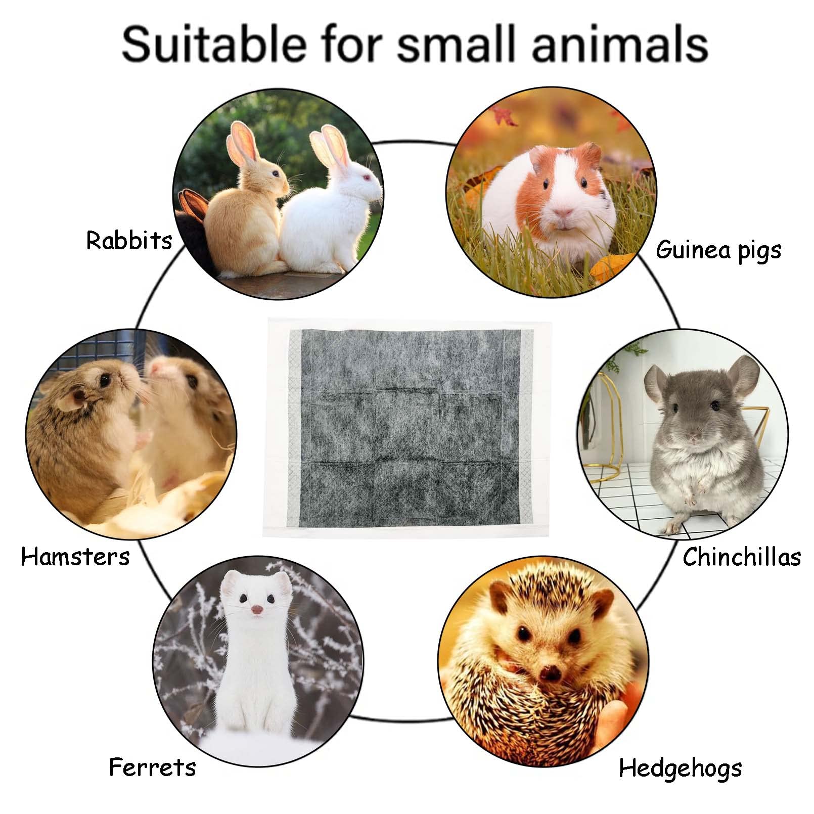 Tfwadmx 50 Pcs Rabbit Pee Pads Guinea Pig Super Absorbent Cage Liners Bunny Disposable Black Carbon Diapers Small Animal Trainin