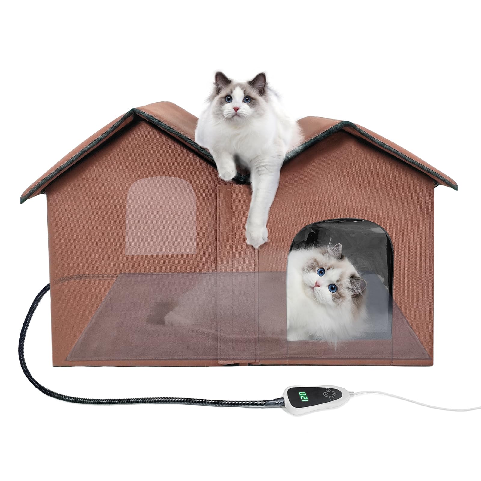 Golopet Heated Cat House With Intelligent Thermostat, Foldable Insulated Shelter For Indoor Outdoor Cats, Large Size With Double