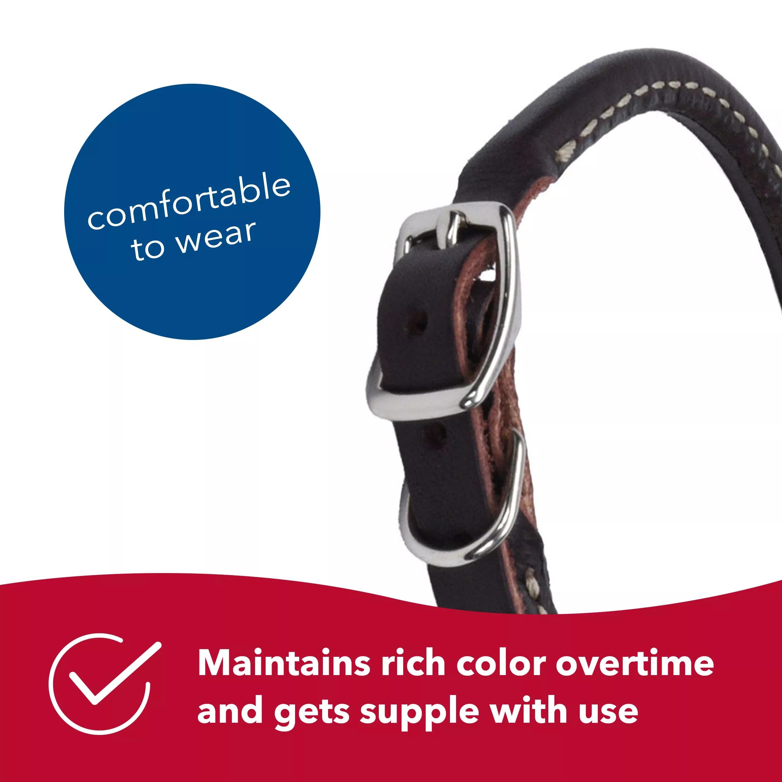 Coastal Pet - Circle T Oak Tanned Leather Round Dog Collar - Comfortable Dog Collar For Pets With Long Hair Or Sensitive Skin - Pet Collar Made From Full-Grain Leather - Black, 1' X 18'