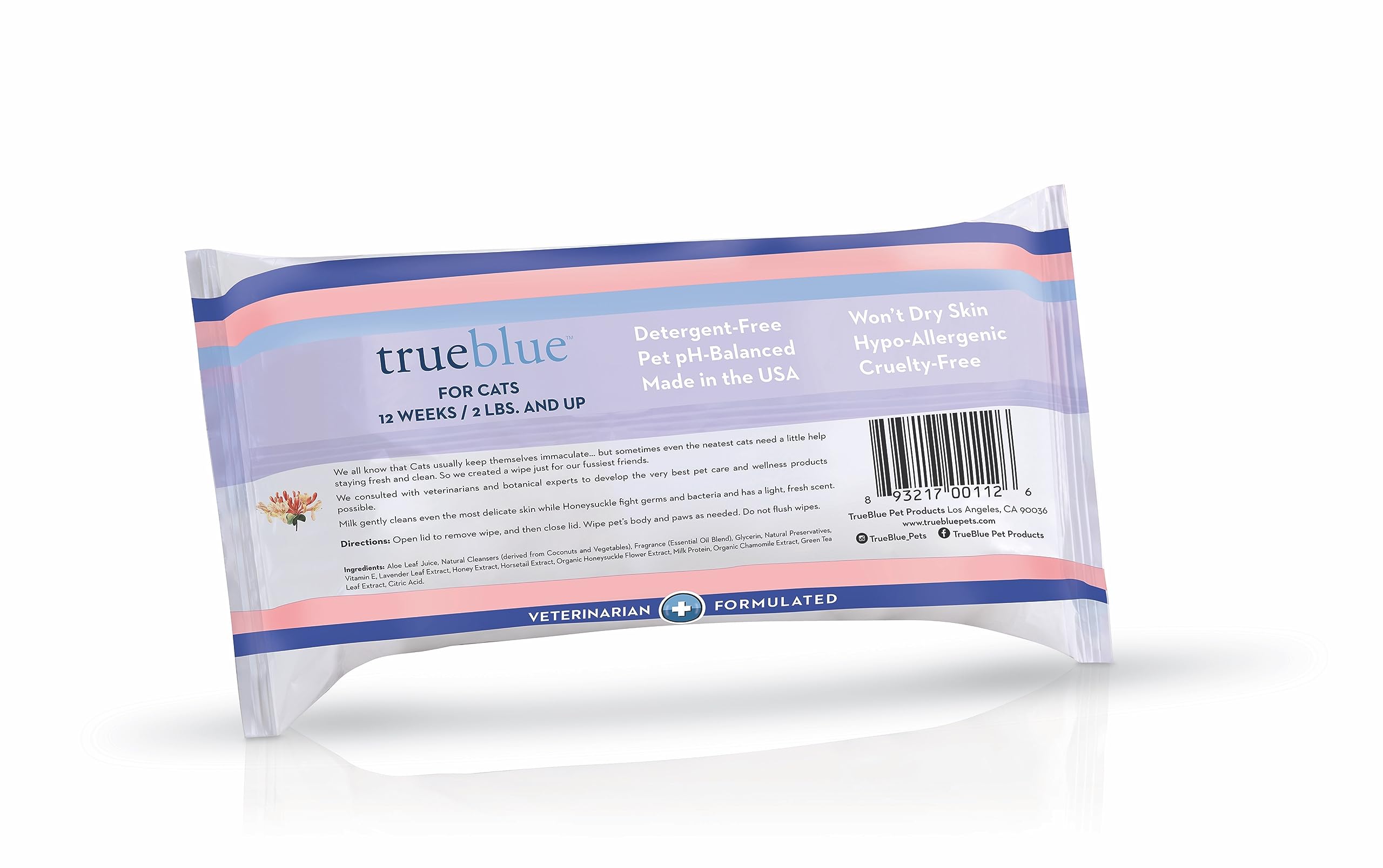 Trueblue Milk & Honeysuckle Fresh Fur Cat Cleaning Wipes - Pre-Moistened Cleansing Pads For Cleaning Dirty Paws, Coats, Cats, Kittens – Extra Large – 8”X7” – 100 Count