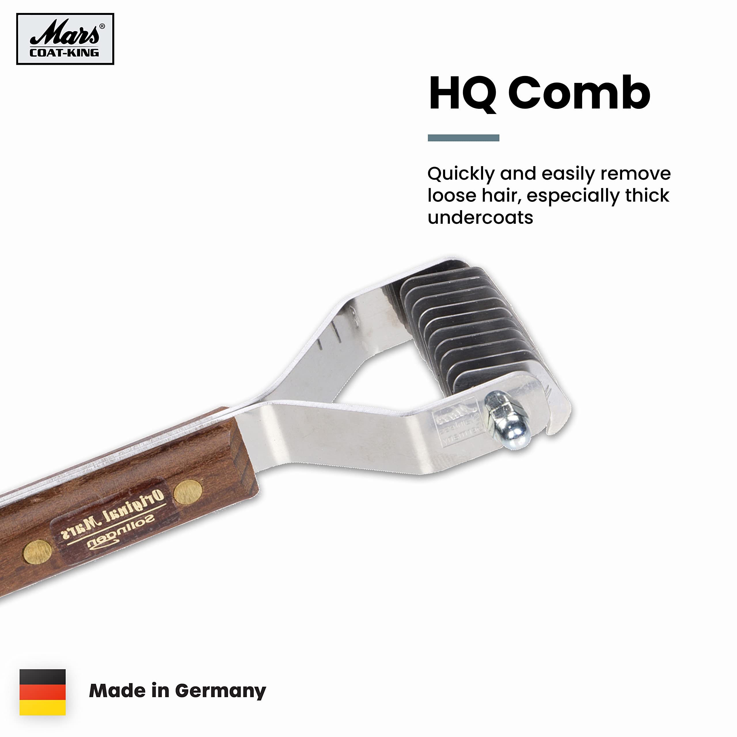 Mars Coat King Original Dematting Undercoat Grooming Rake Stripper Tool For Dogs And Cats, Stainless Steel With Wooden Handle, Made In Germany, 16-Blade