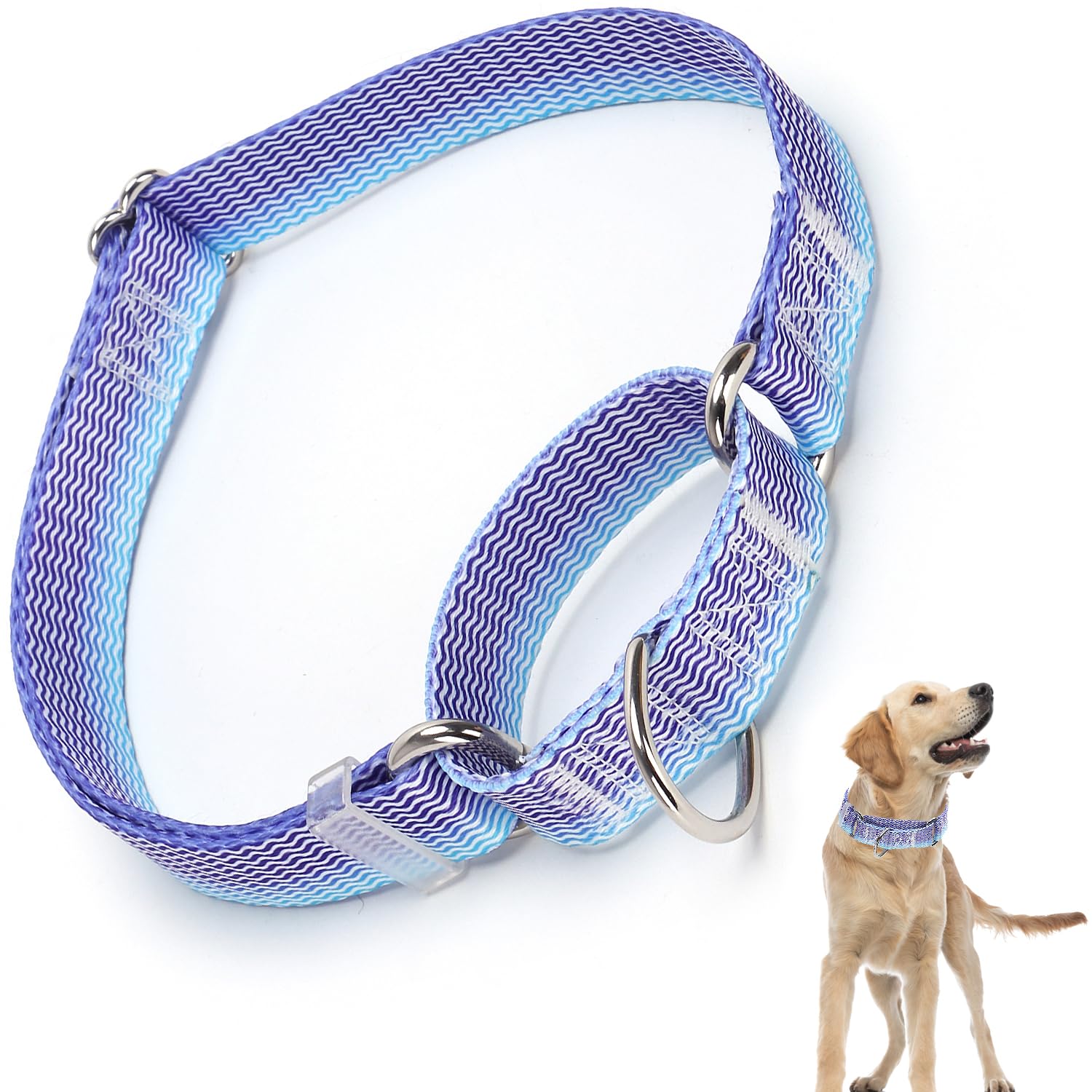 Martingale Collar For Dogs, Boy Dog Collar With Blue Waves Patterns, Heavy Duty Nylon Dog Collar Durable And Comfortable, Perfec