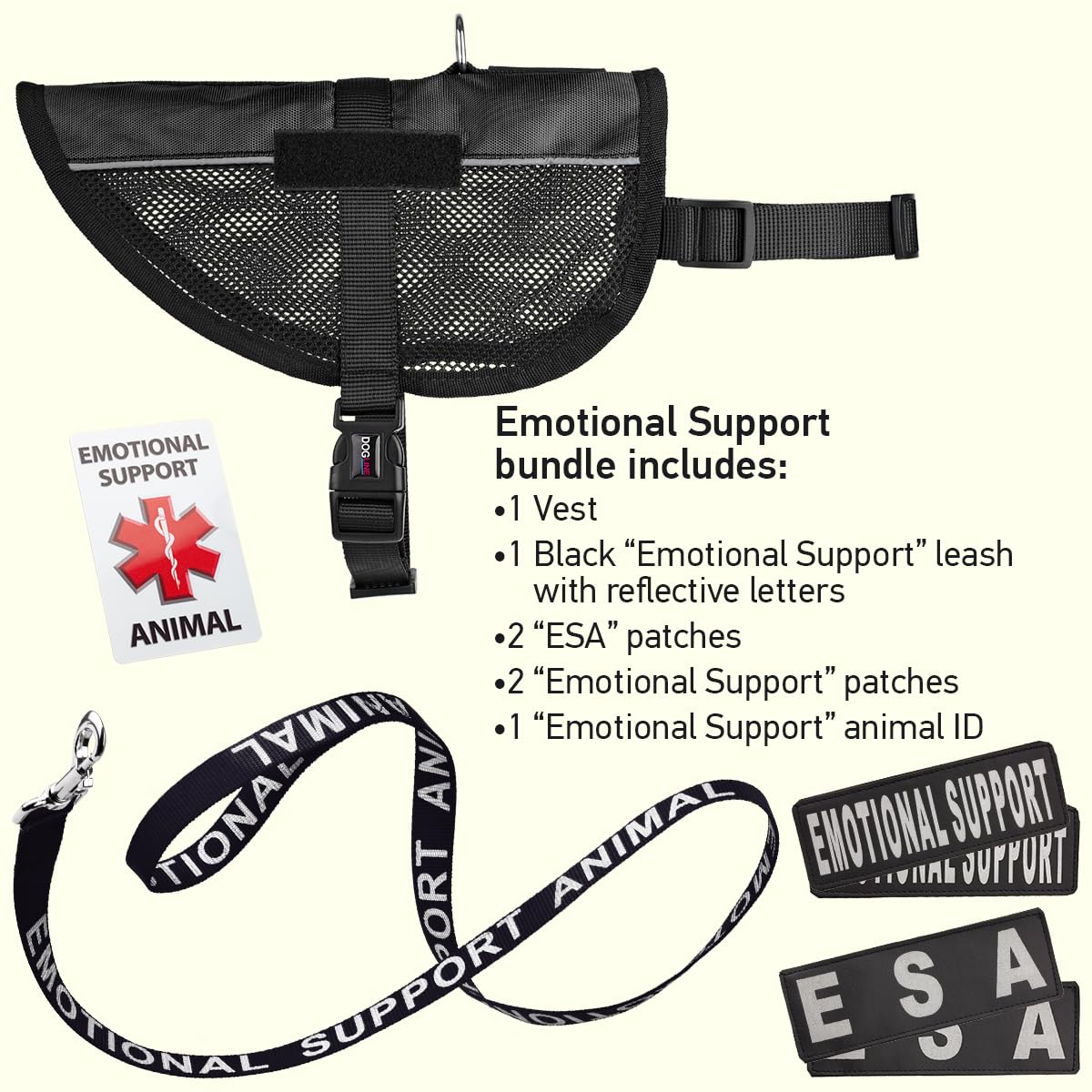 Dogline Emotional Support Dog Vest Bundle With Adjustable Service Dog Vest Harness, Reflective Emotional Support And Esa Patches, Emotional Support Leash, Emotional Support Animal Id Card