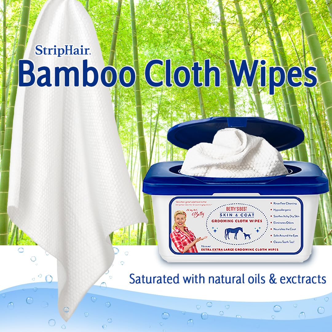 StripHair Bamboo Cloth Wipes Extra Large Reusable 12x12in for Dog Pet Horse Grooming Coat Care and All Purpose Cleaning, 4 Pack