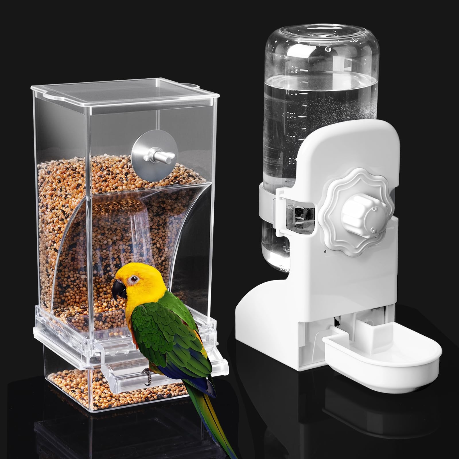 No Mess Bird Feeder Water Dispenser Set, Parakeet Cage Accessories, Bird Feeder and Waterers in Cage for Cockatiels, Finches, Lo
