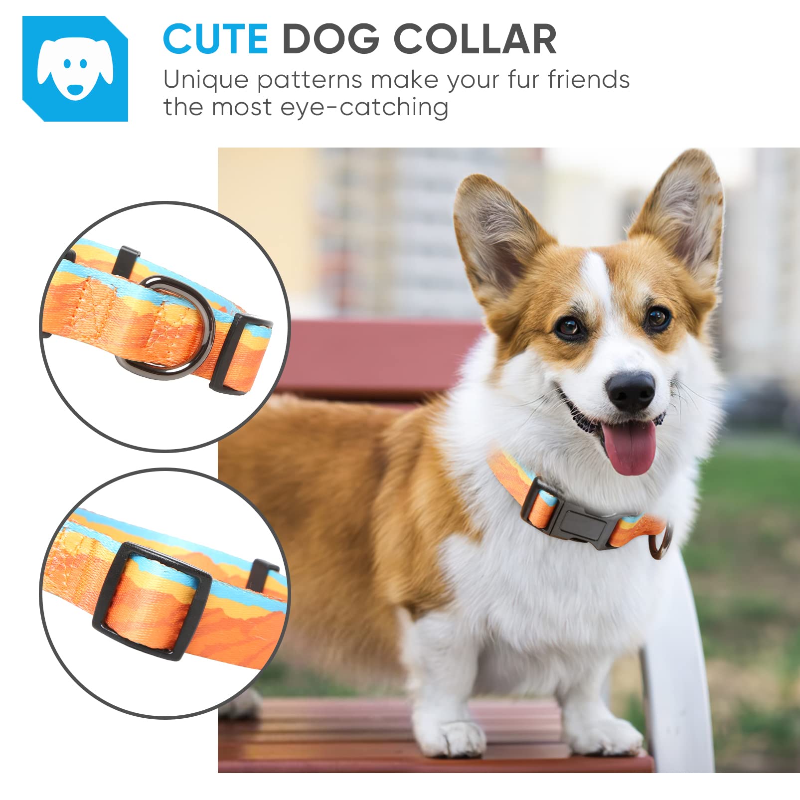 Heele Dog Collar, Adjustable Soft Dog Collar For Small Medium Large Dogs,Bohemia Patterned Puppy Collars With Quick Release Buck
