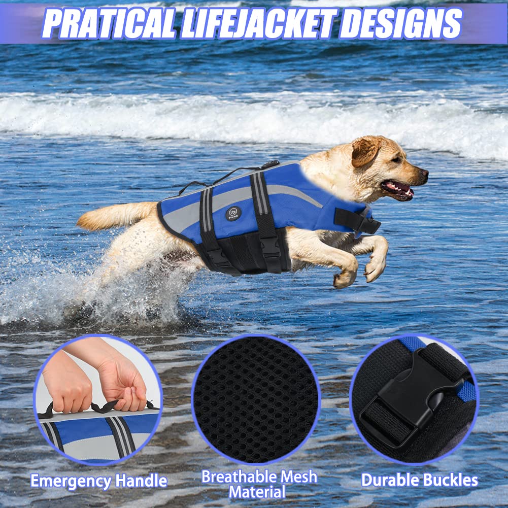 Emust Life Jacket For Large Dogs, Dog Life Vest For Small/Medium/Large Dogs With Double Rescue Handles, High Reflective Dog Life