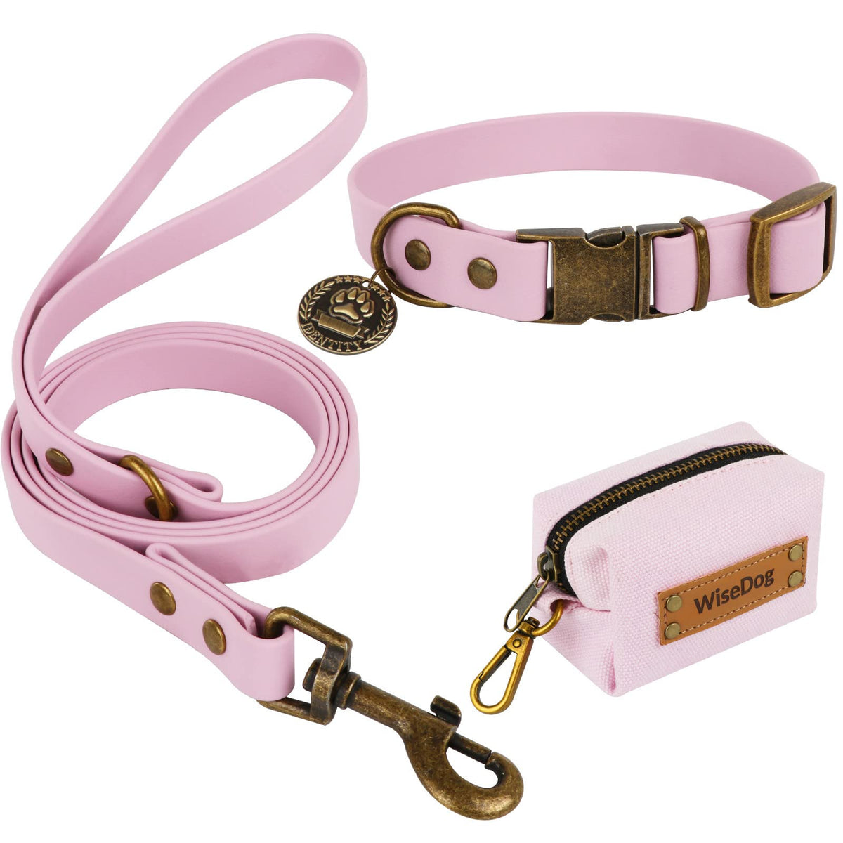 Wisedog Dog Collar And Leash Set Combo: Adjustable Durable Pet Collars With Dog Leashes For Small Medium Large Dogs,Includes One Bonus Of Poop Bag Holder (Xs, Pale Pinkish Purple)