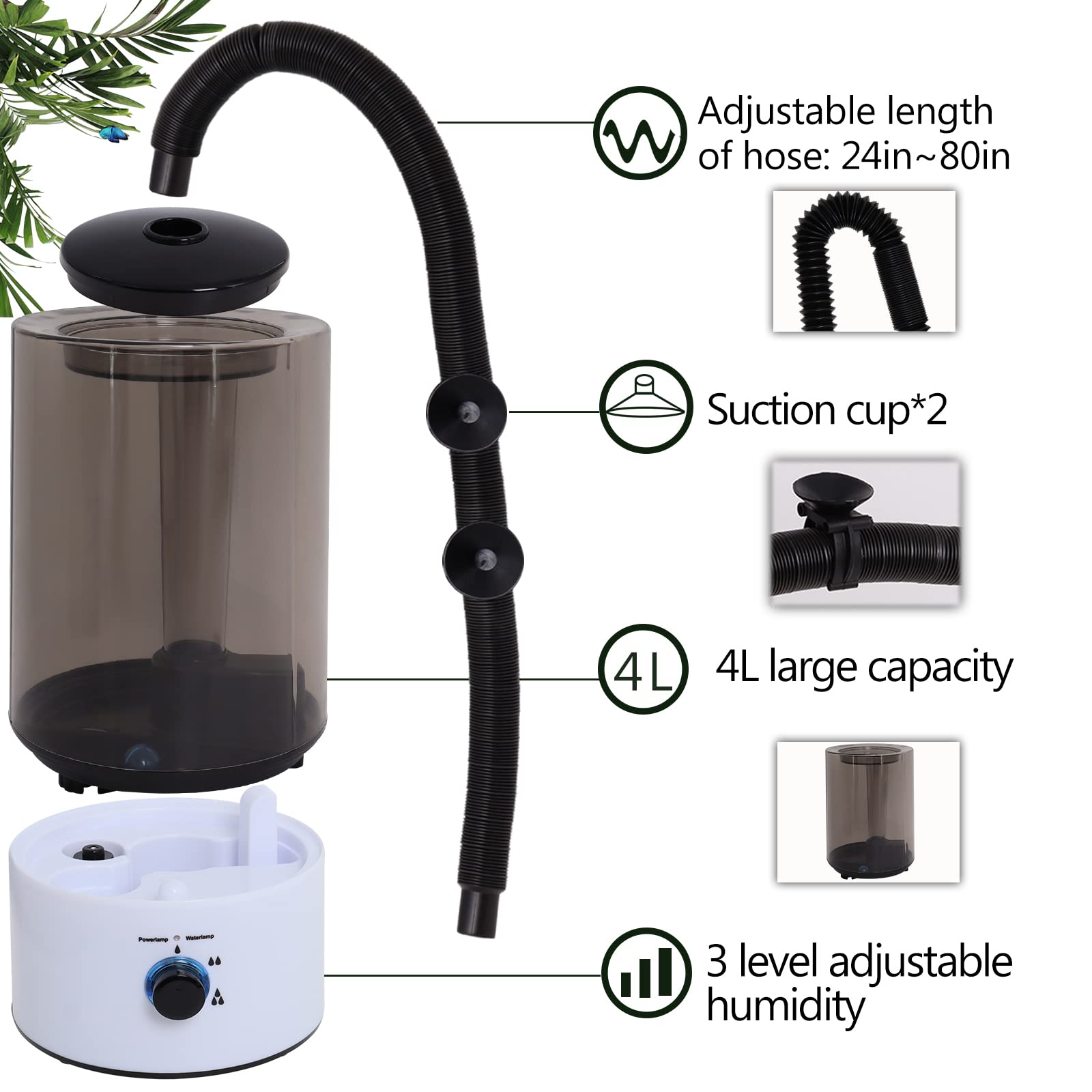 Reptile Humidifier Fogger, (4L) Fog Machine for Reptile Terrarium Tank, Pets Mister Adjustable Fog for Chameleon, Bearded Dragon