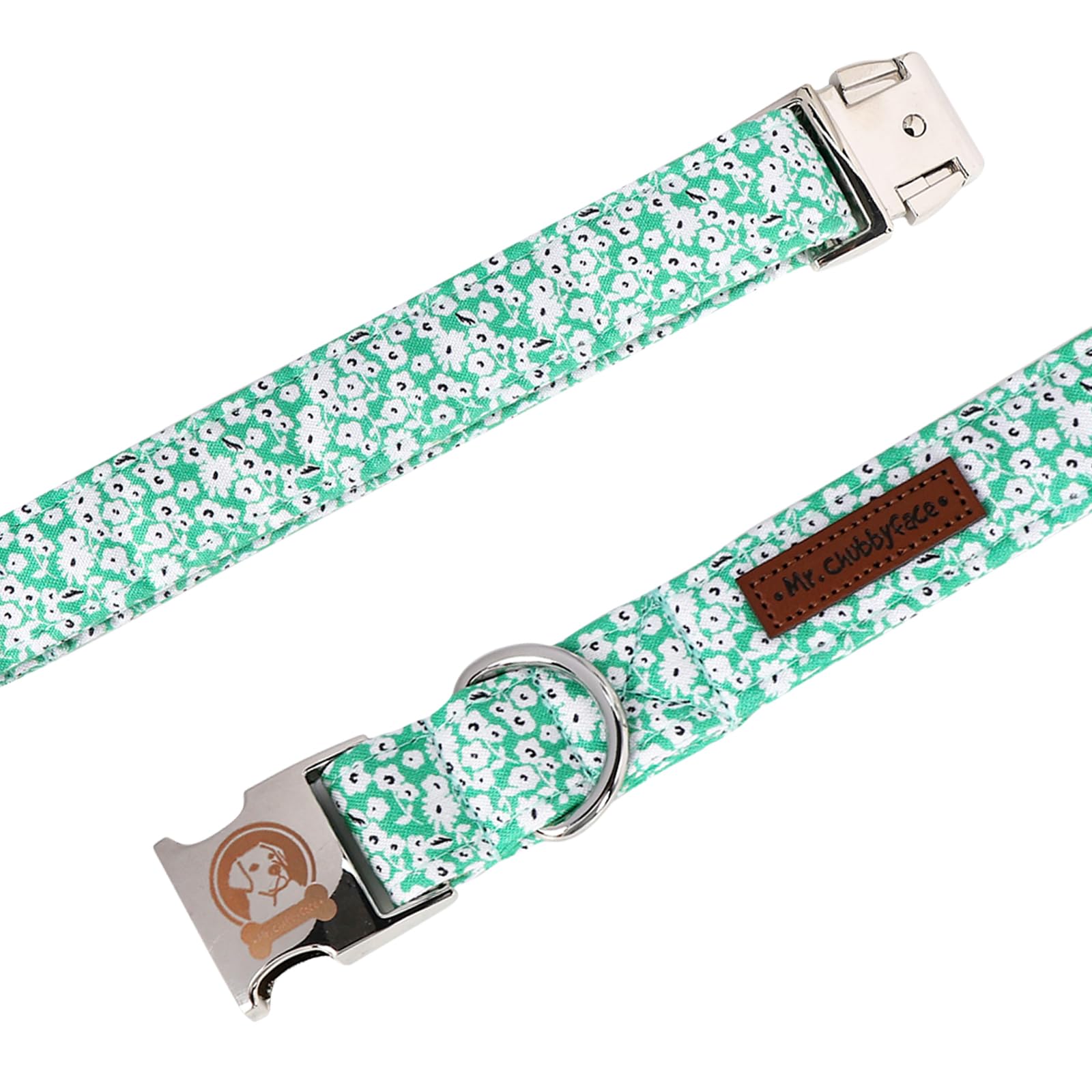 Mr. Chubbyface Spring Summer Dog Collar, Cute Green Wildflower Dog Collars, Durable Female Male Pet Collars For Small Medium Lar