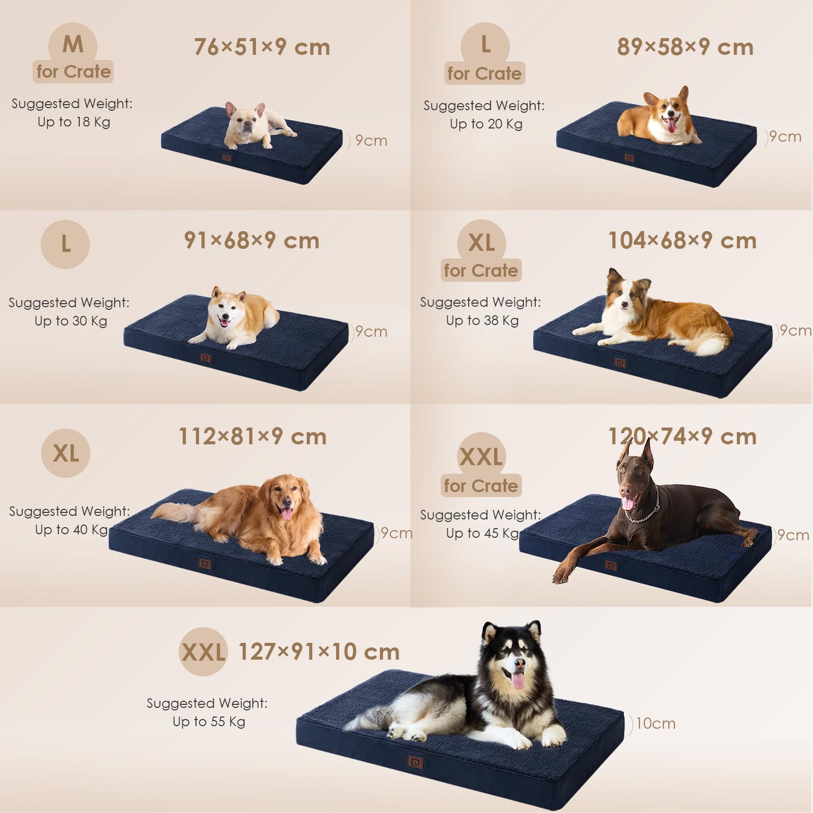 Eheyciga Orthopedic Xxl Dog Beds For Jumbo Dogs With Removable Washable Cover For Crate, Navy, 47X29