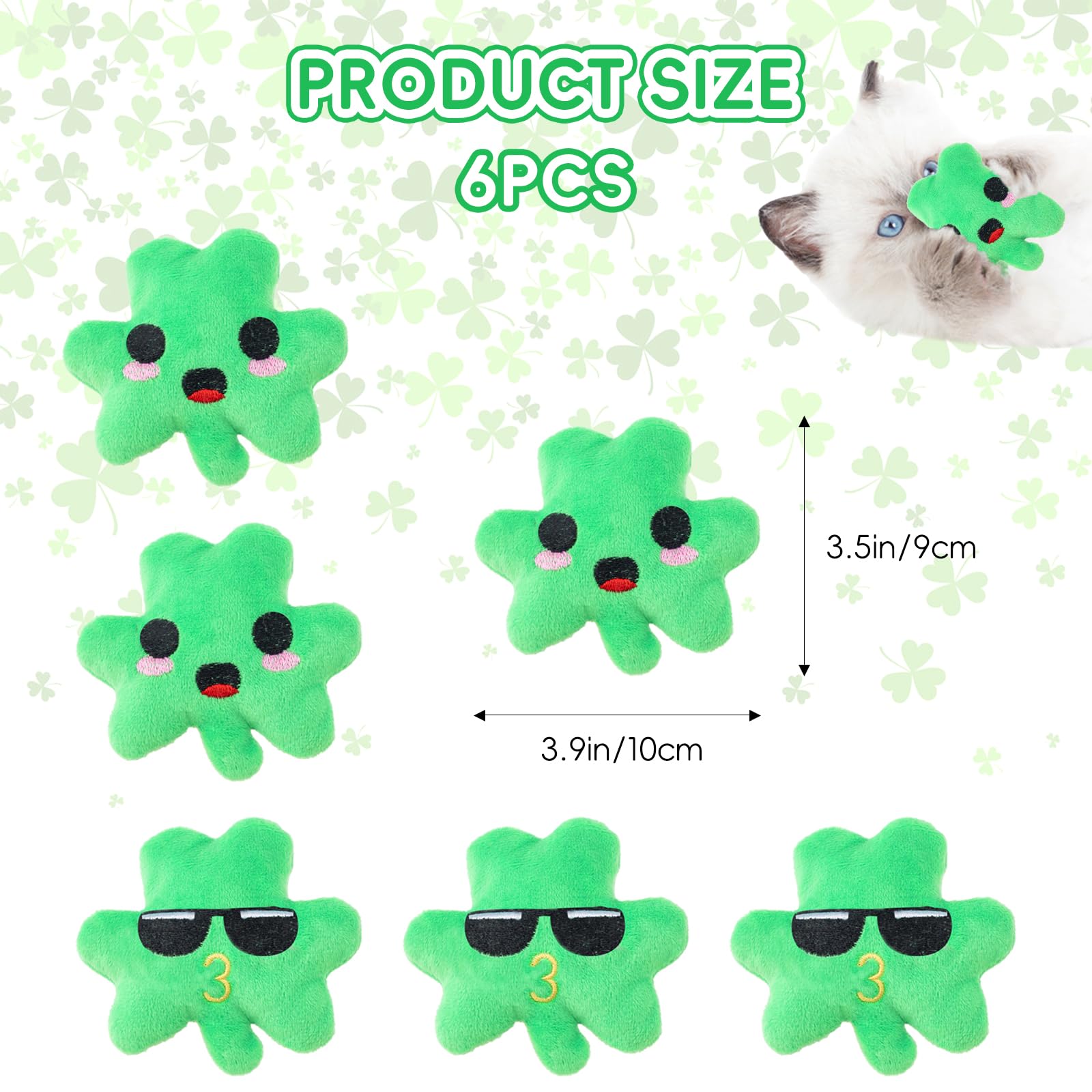 Jocomoni 6Pcs St. Patrick'S Day Shamrock Catnip Toy