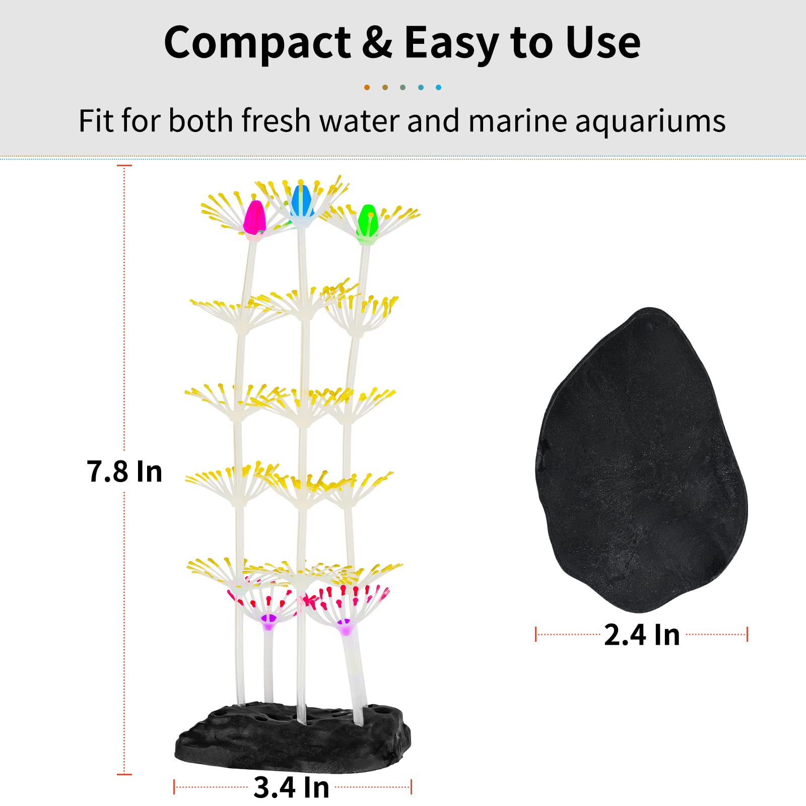 Uniclife Strip Coral Plant Ornament Glowing Effect Silicone Artificial Decoration For Fish Tank, Aquarium Landscape - Orange