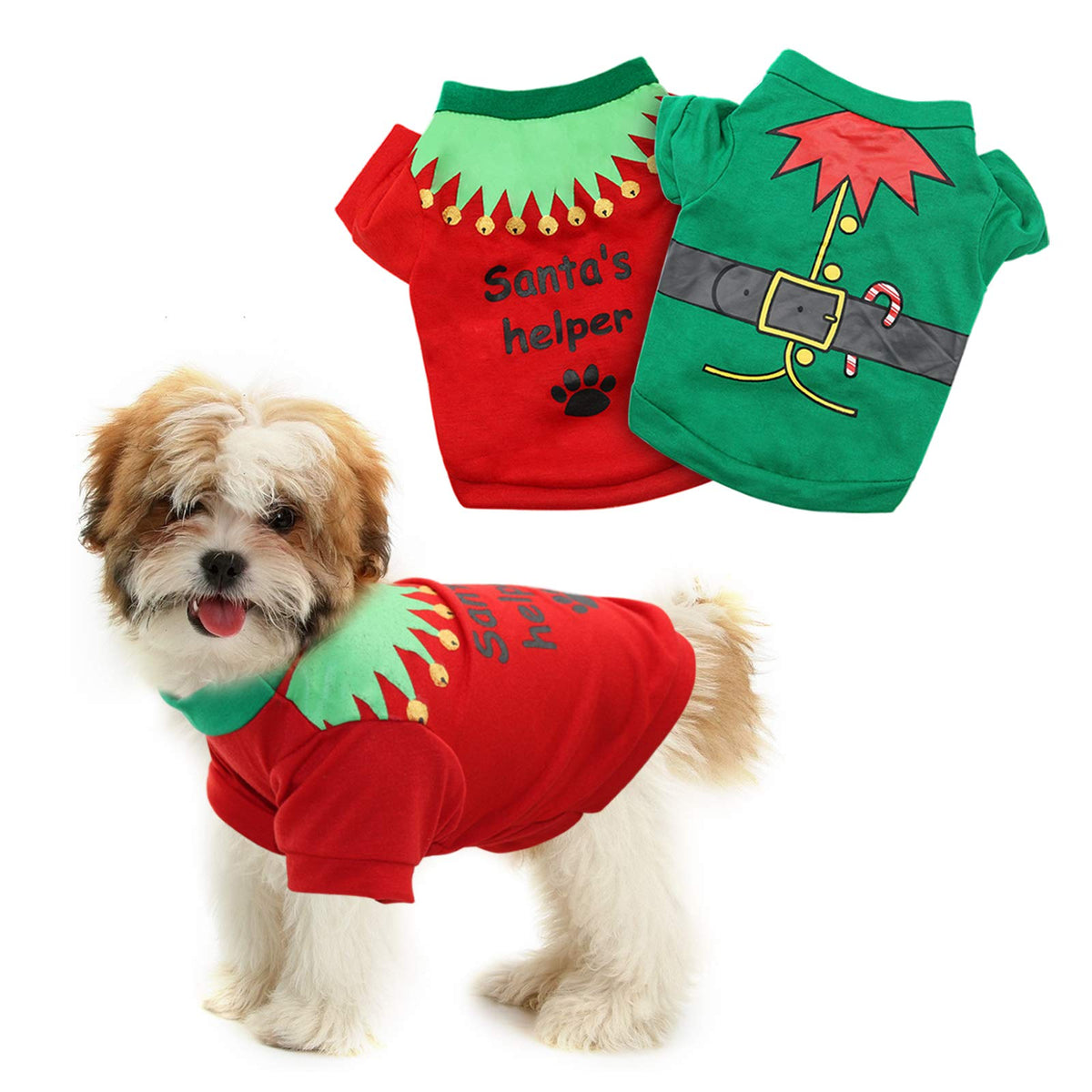 Hylyun 2 Pack Christmas Dog Shirts - Printed Puppy Shirt Pet T-Shirt Cute Dog Clothing For Small Dogs And Cats Christmas Cosplay Pet Apparel Xs