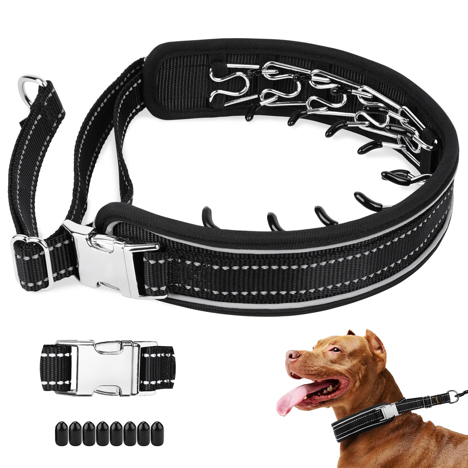 Mayerzon Prong Collar For Large Medium Dogs, Patented Reflective Pinch Collar With Metal Buckle, No Pull Adjustable Hidden Cover