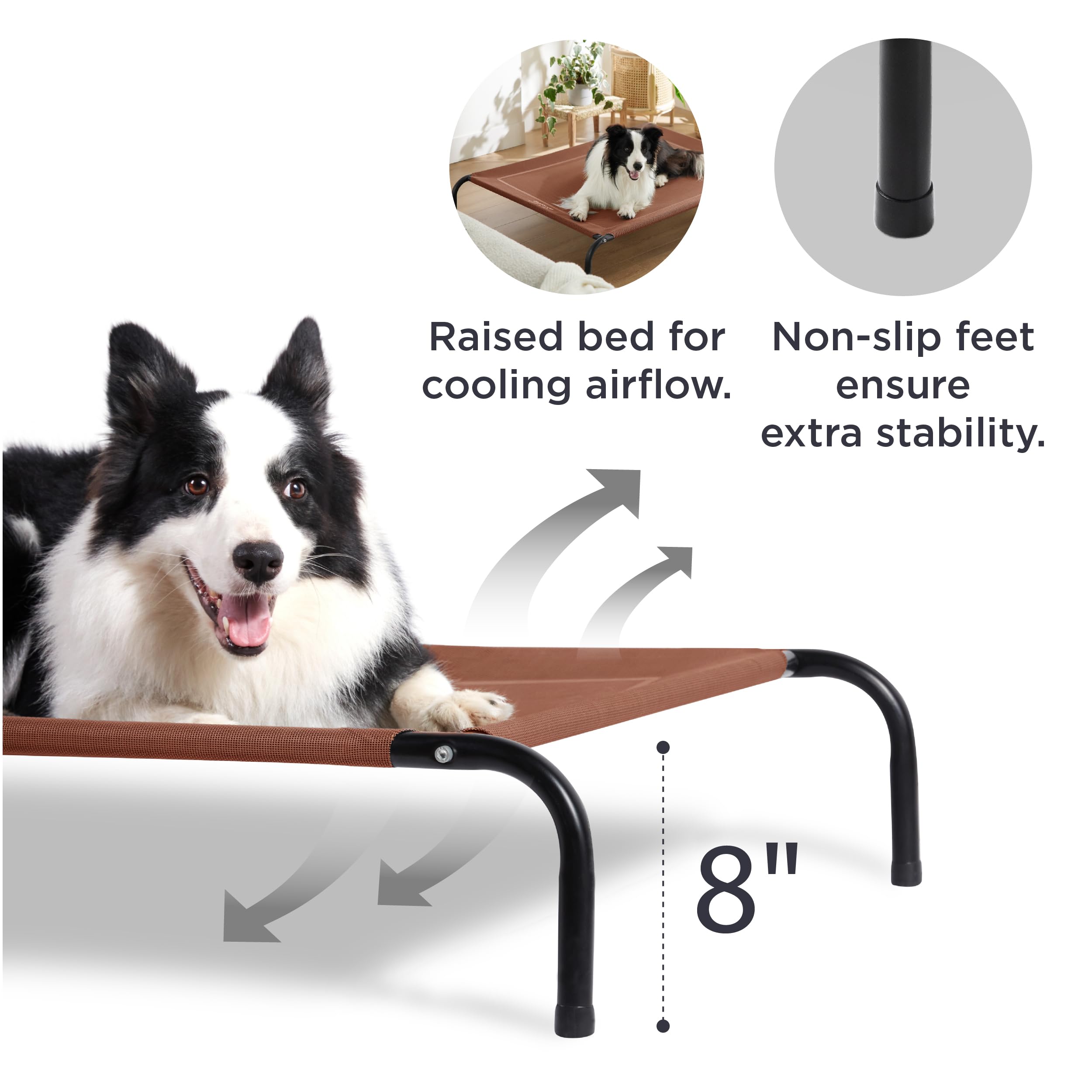 Bedsure Elevated Raised Cooling Cots Bed For Large Dogs, Portable Indoor & Outdoor Pet Hammock With Skid-Resistant Feet, Frame With Breathable Mesh, Terracotta, 49 Inches