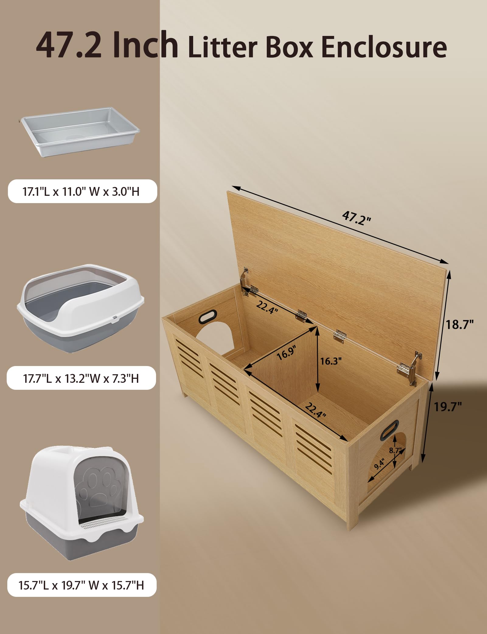 Dinzi Lvj Litter Box Enclosure Furniture For 2 Cats, Flip Top Opening Hidden Litter Box With Double Rooms, Dual Pet House With G