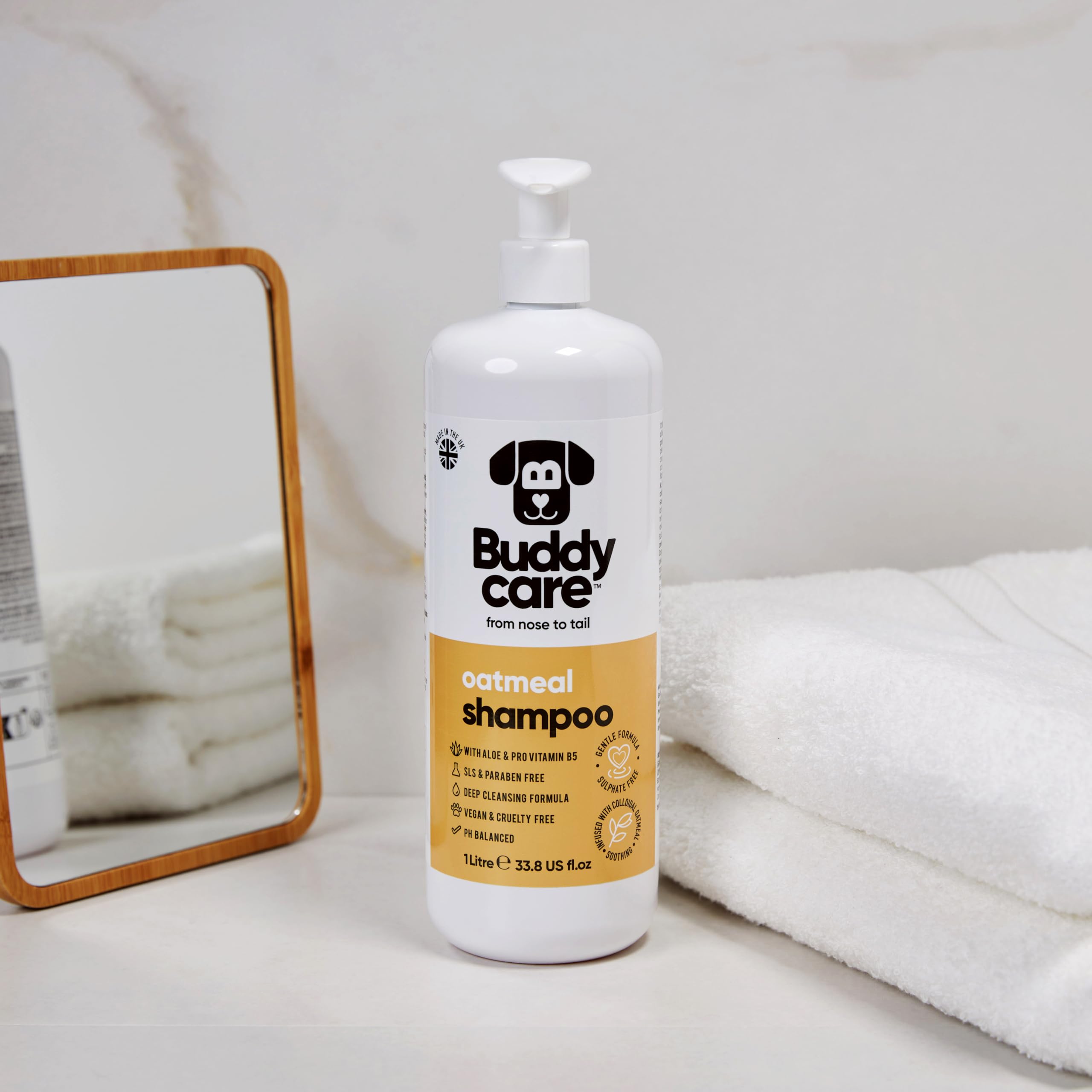 Buddycare Oatmeal Dog Shampoo for Irritated Skin, 33.8oz, with Aloe Vera & Pro Vitamin B5