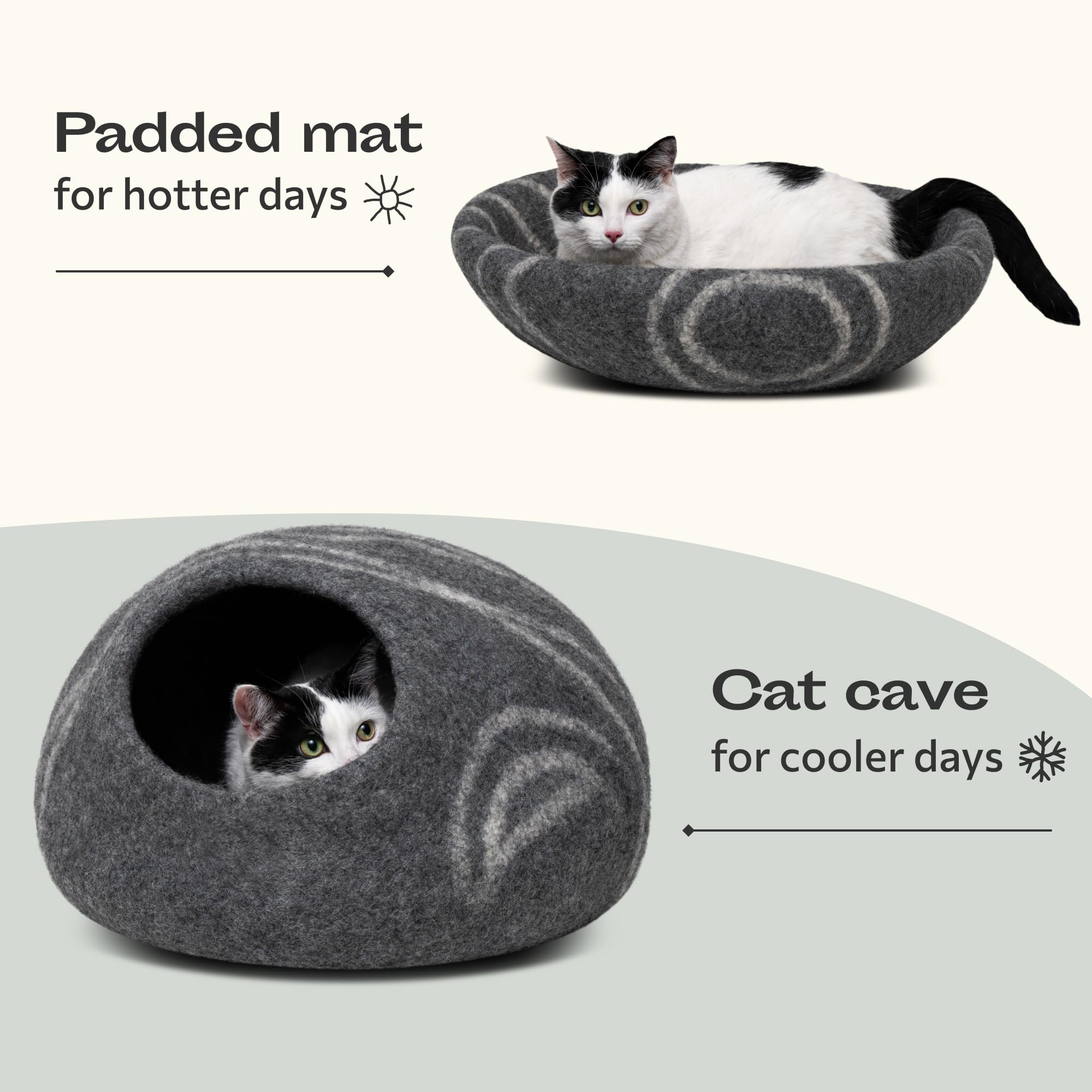 Meowfia Cat Cave - Premium Felt Cat Bed For Indoor Cats, Handmade 100% Merino Wool (Dark Shades) (Large, Dark Grey)